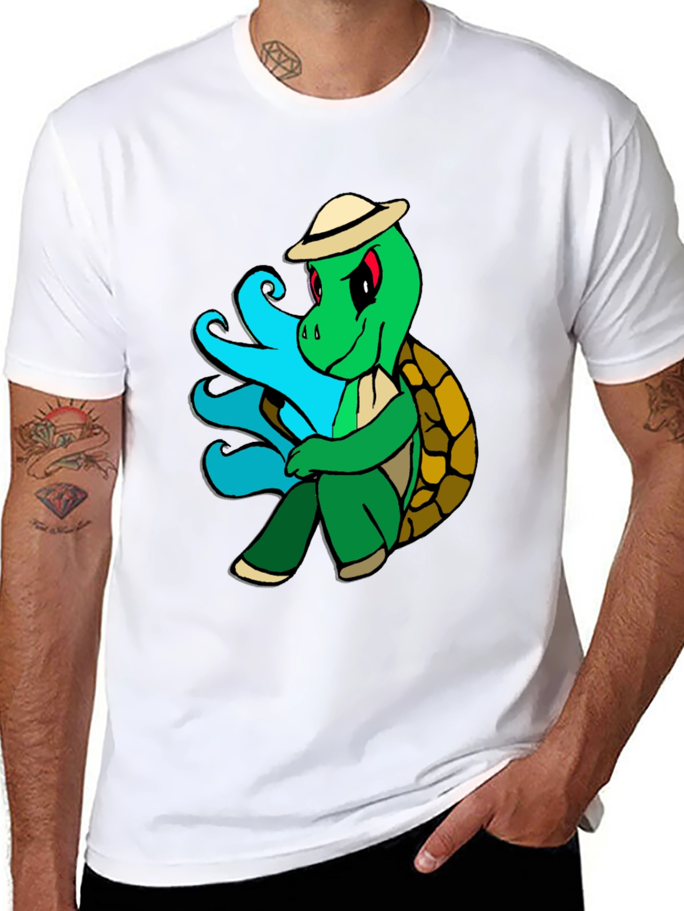 Cartoon Turtle Graphic Tee - Casual Black T-Shirt