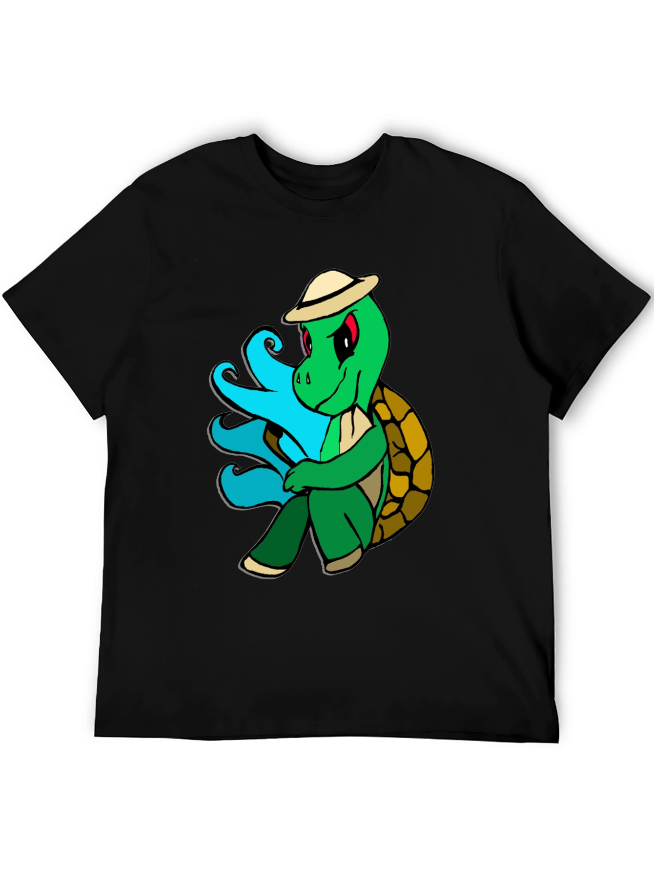 Cartoon Turtle Graphic Tee - Casual Black T-Shirt