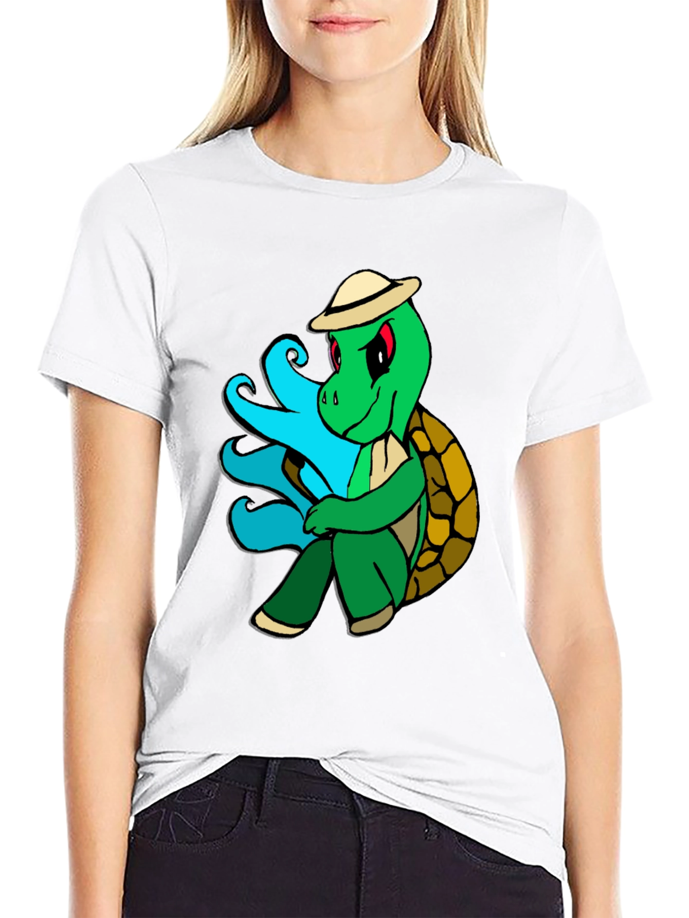 Cartoon Turtle Graphic Tee - Casual Black T-Shirt