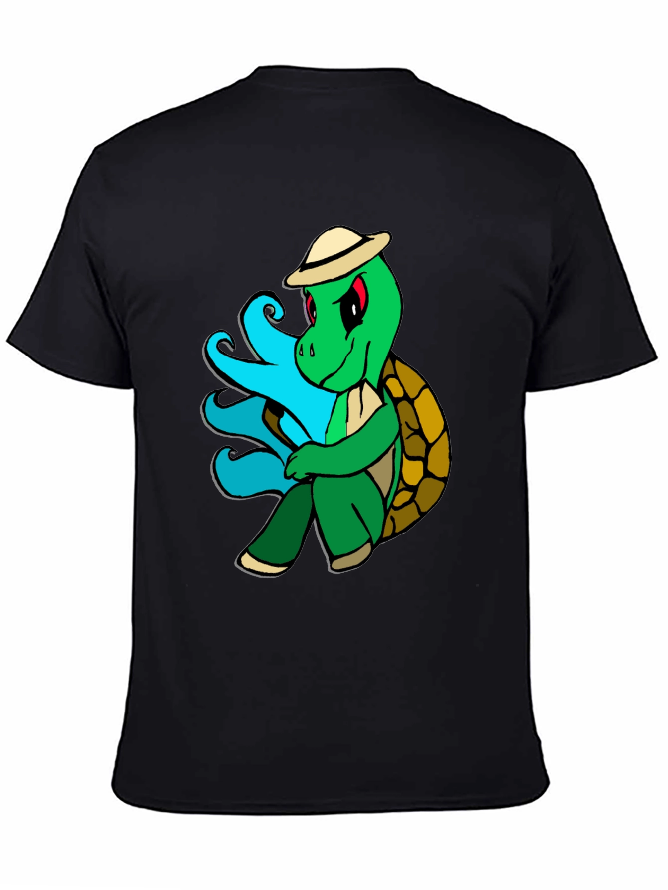 Cartoon Turtle Graphic Tee - Casual Black T-Shirt