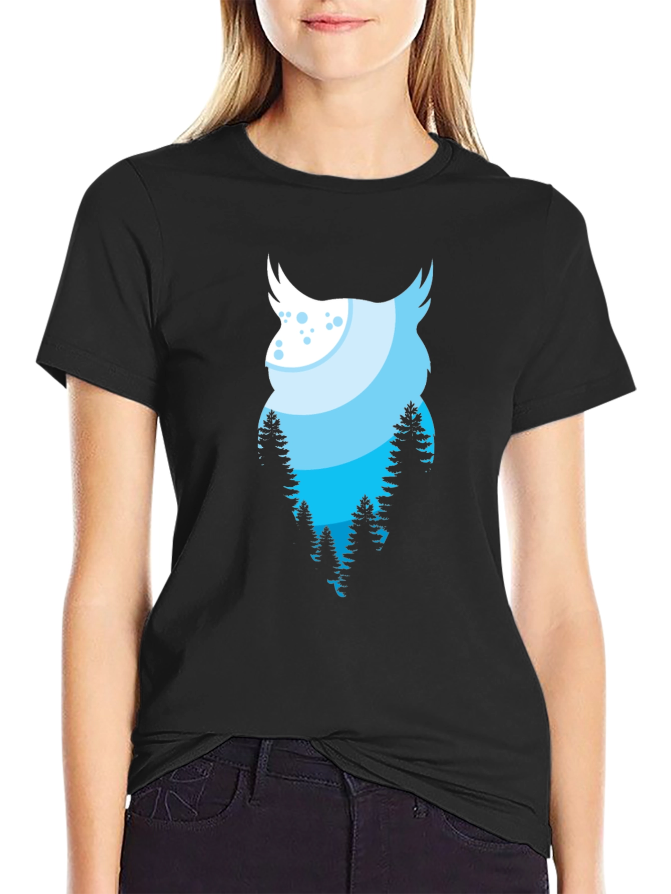 Owl Forest Graphic Black Tee