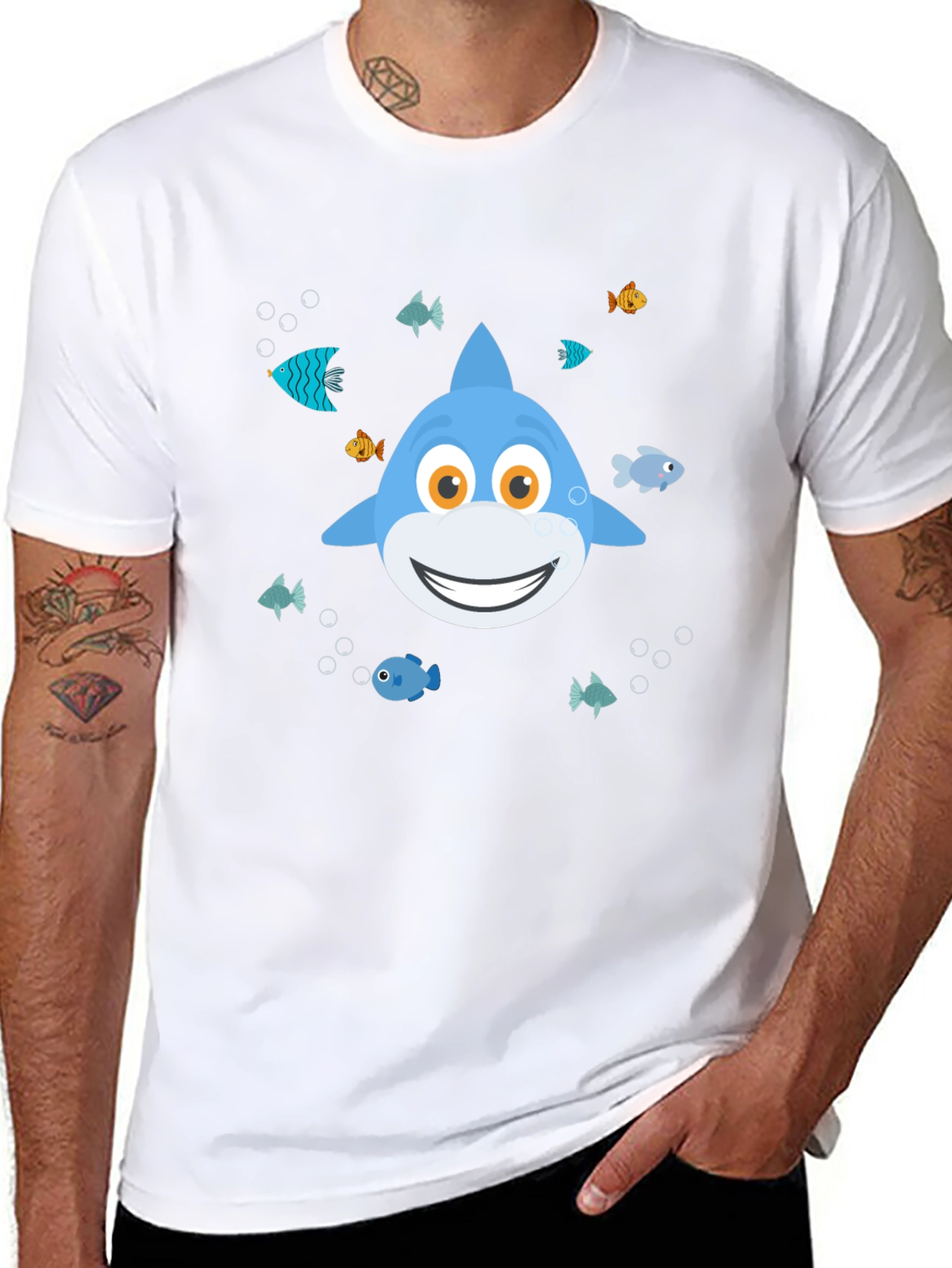 Cute Cartoon Shark Graphic T-Shirt - Black