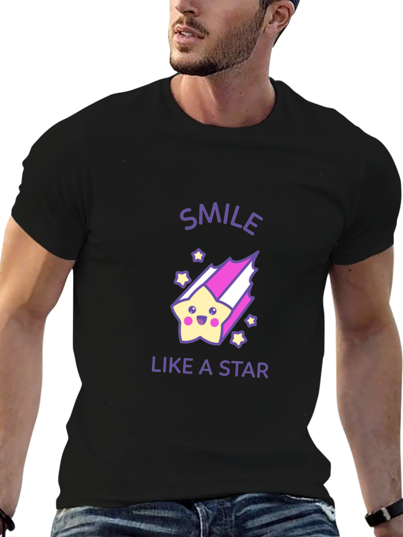 Smile Like a Star Black Graphic T-Shirt
