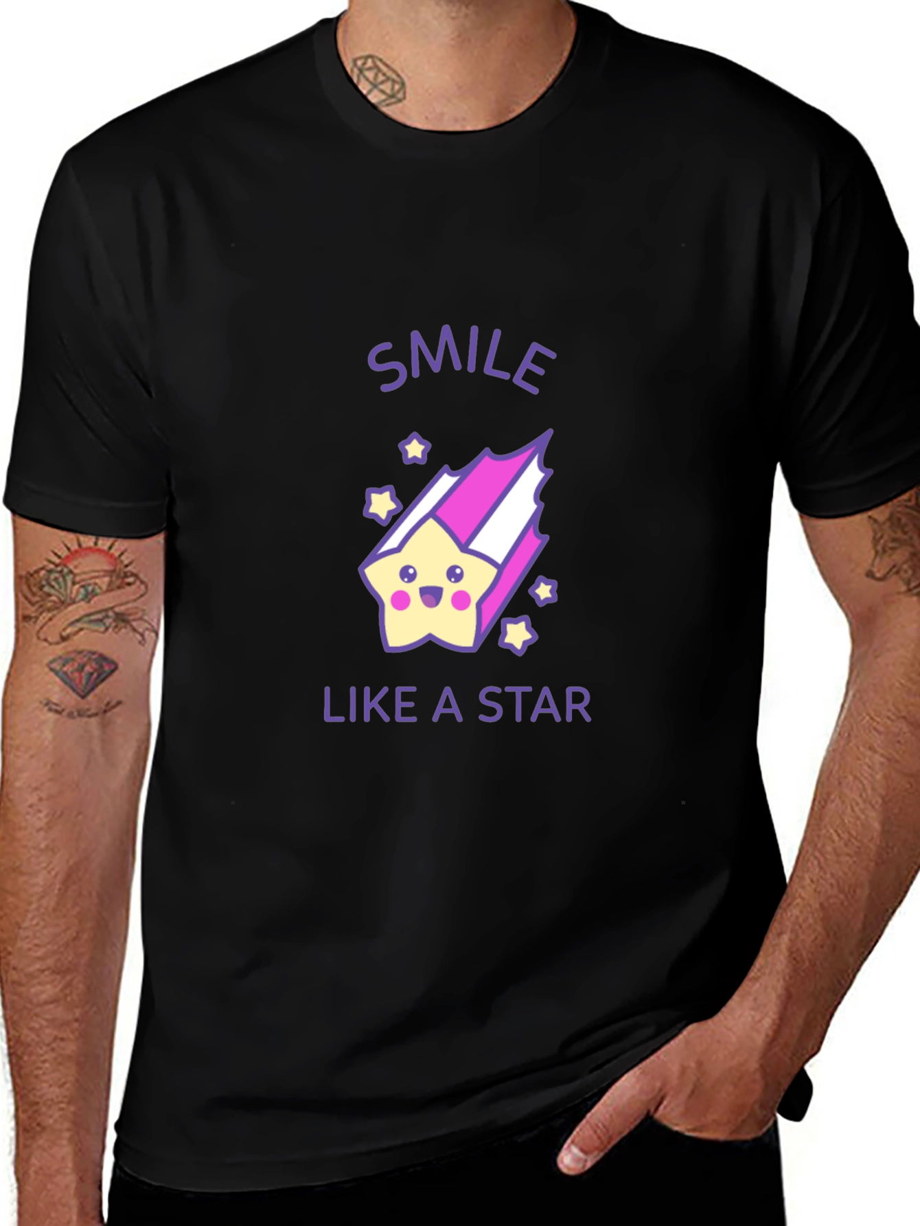 Smile Like a Star Black Graphic T-Shirt
