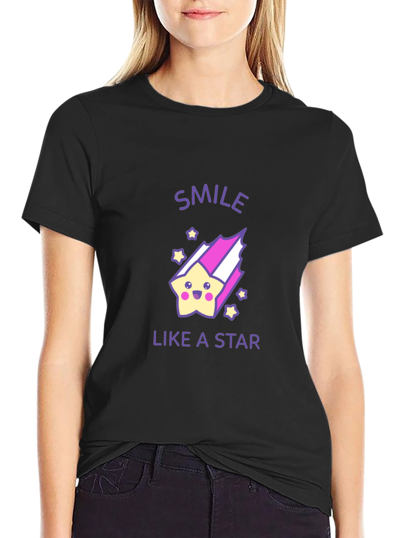 Smile Like a Star Black Graphic T-Shirt