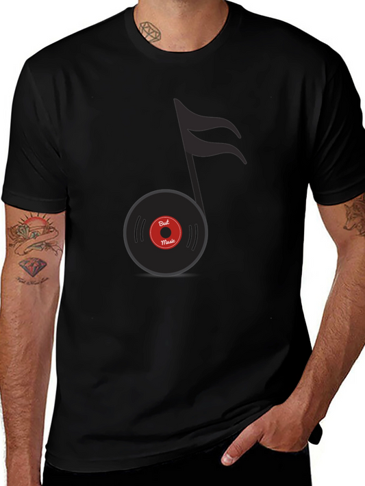 Music Note Record Graphic Tee - Black