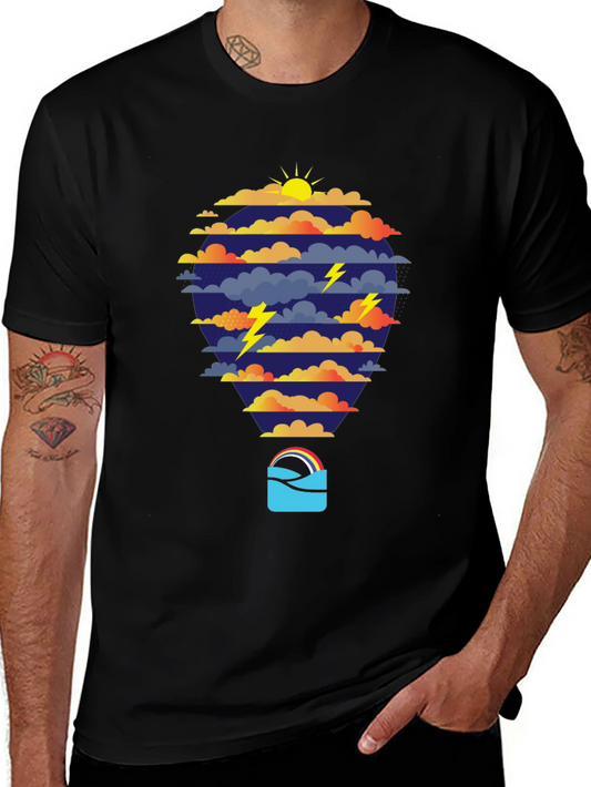 Weather Balloon Graphic Tee - Trendy Cloud and Lightning Design