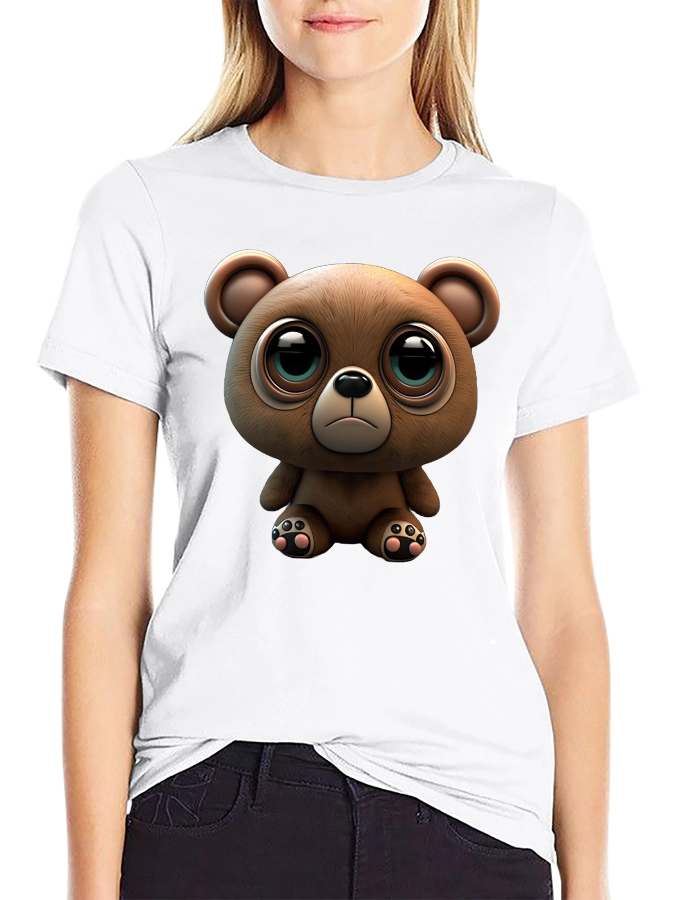 Cute Teddy Bear Graphic Black T-Shirt
