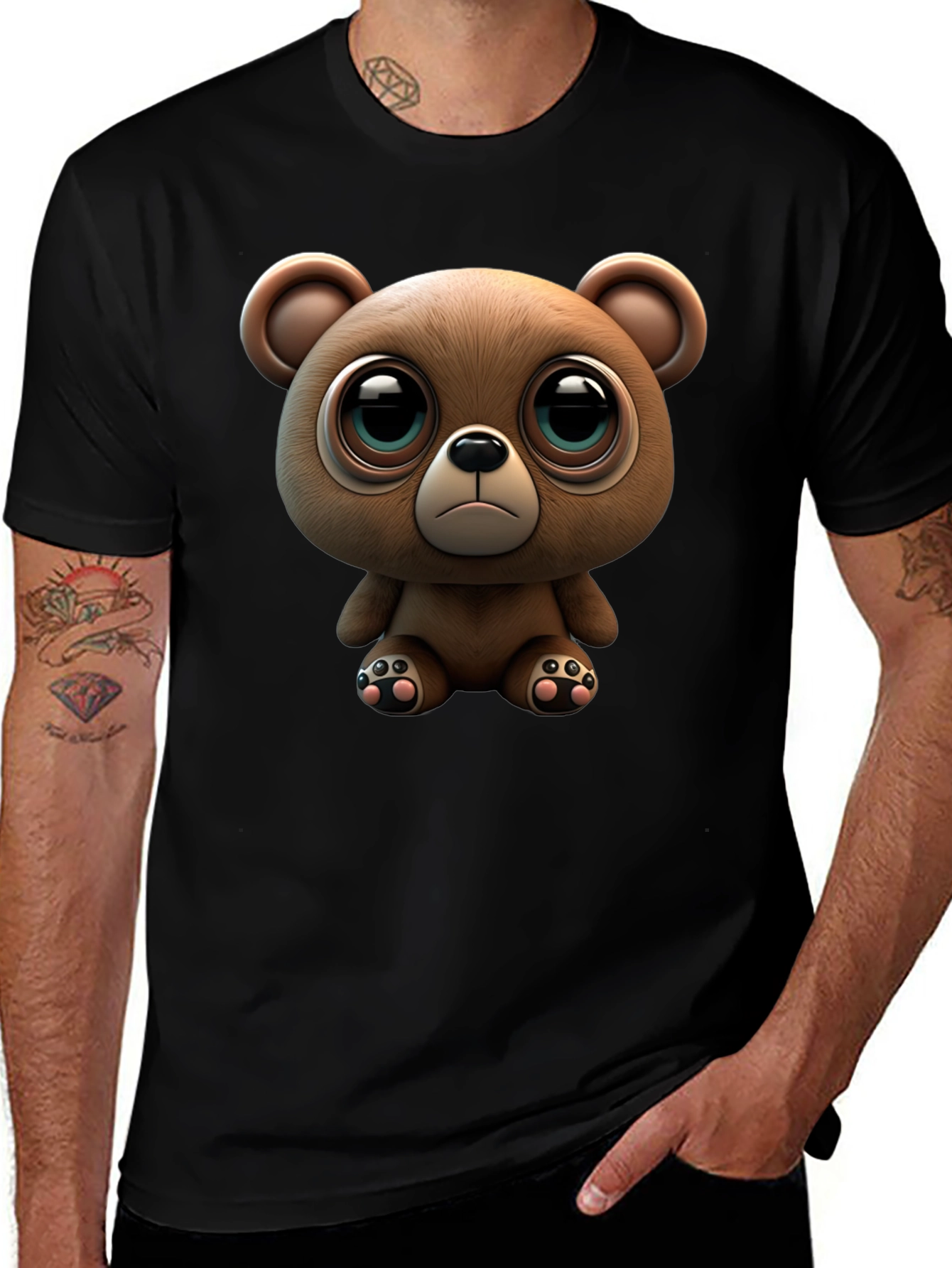 Cute Teddy Bear Graphic Black T-Shirt