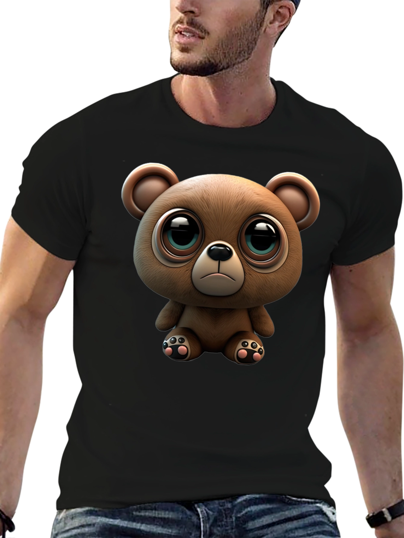 Cute Teddy Bear Graphic Black T-Shirt