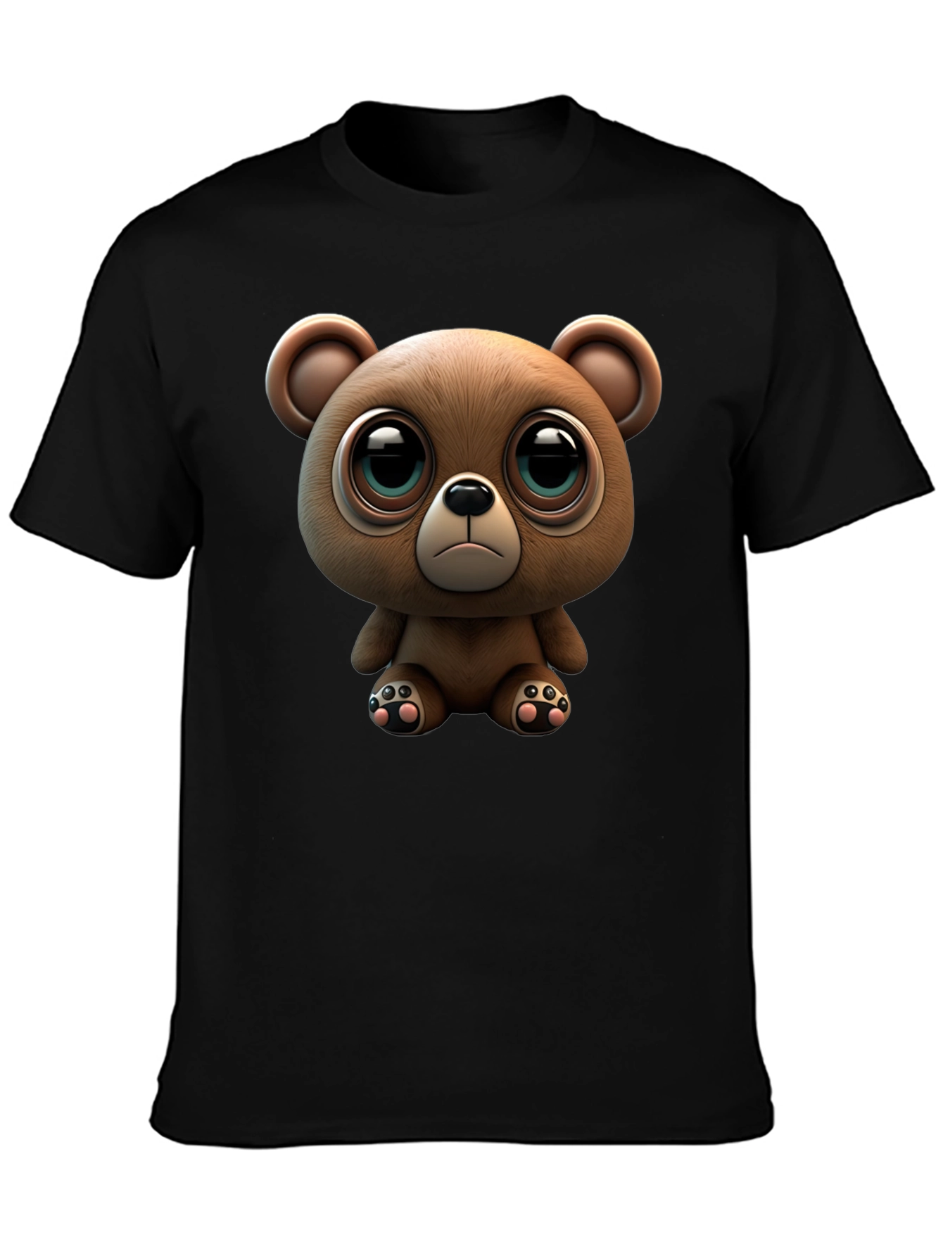 Cute Teddy Bear Graphic Black T-Shirt