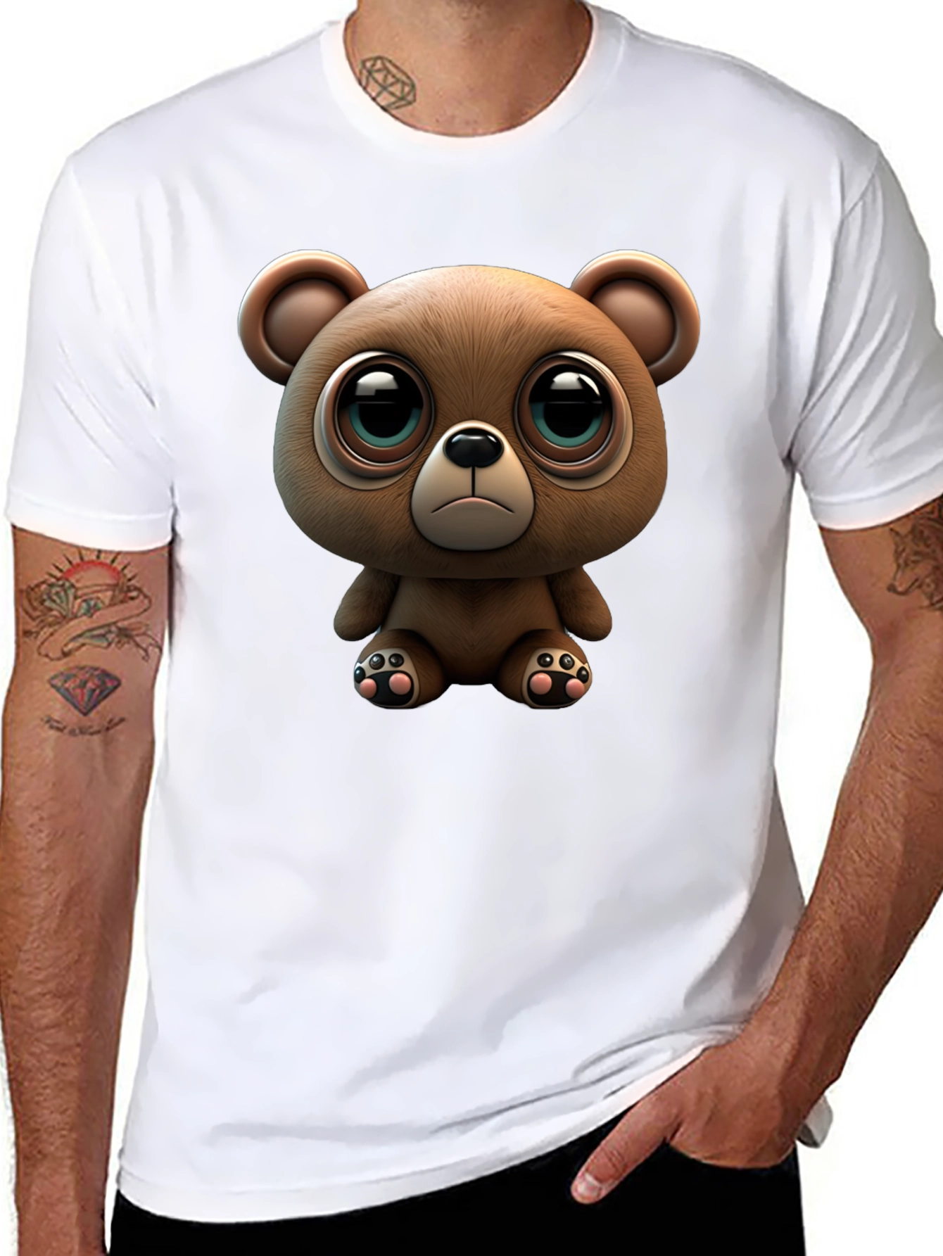 Cute Teddy Bear Graphic Black T-Shirt
