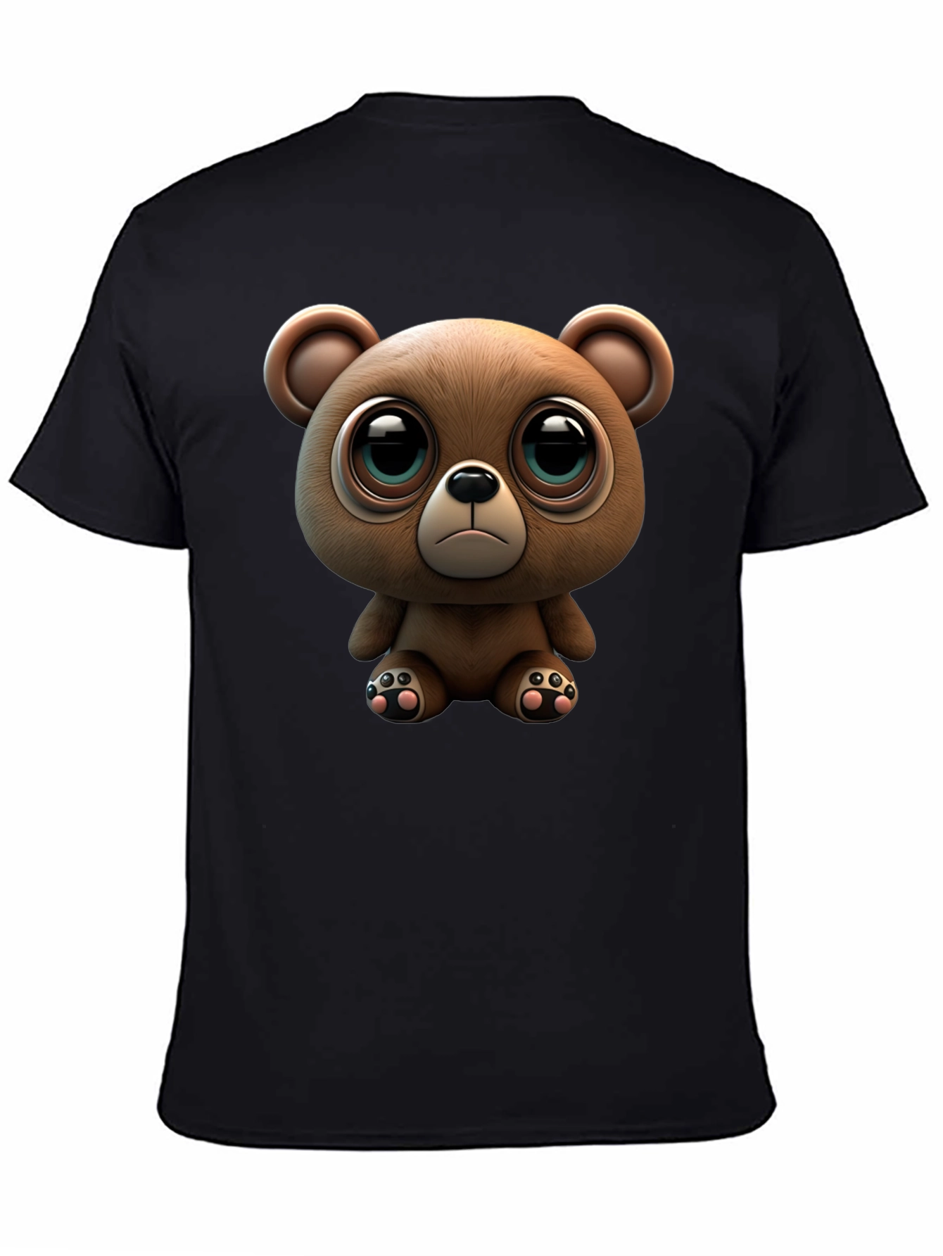 Cute Teddy Bear Graphic Black T-Shirt