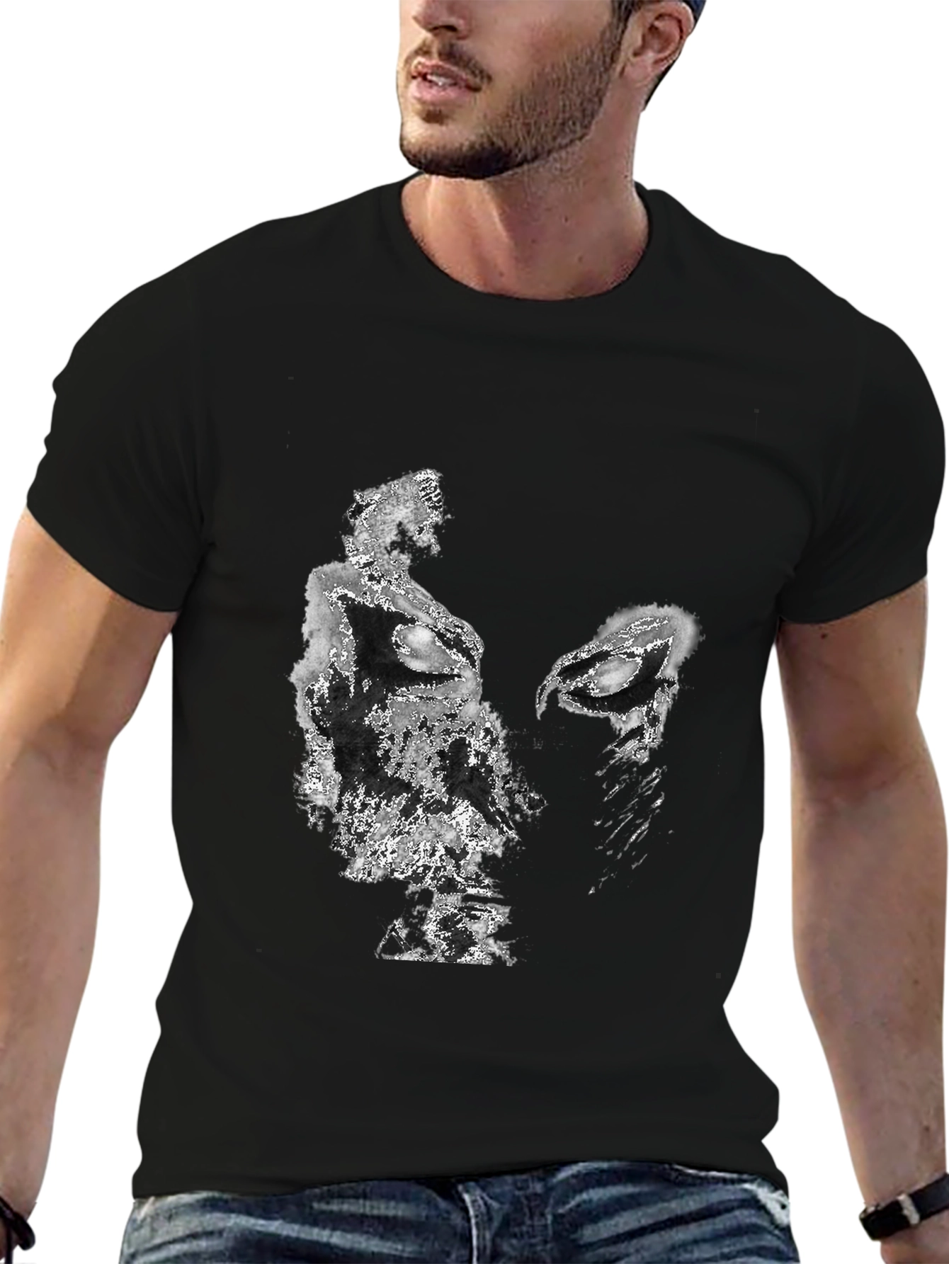 Abstract Face Graphic Black T-Shirt