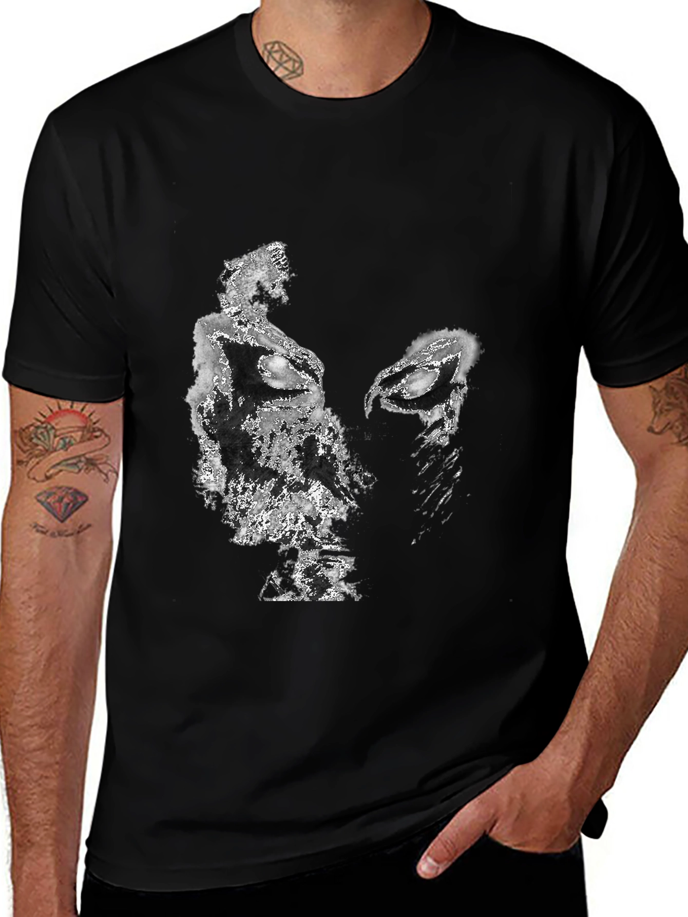 Abstract Face Graphic Black T-Shirt