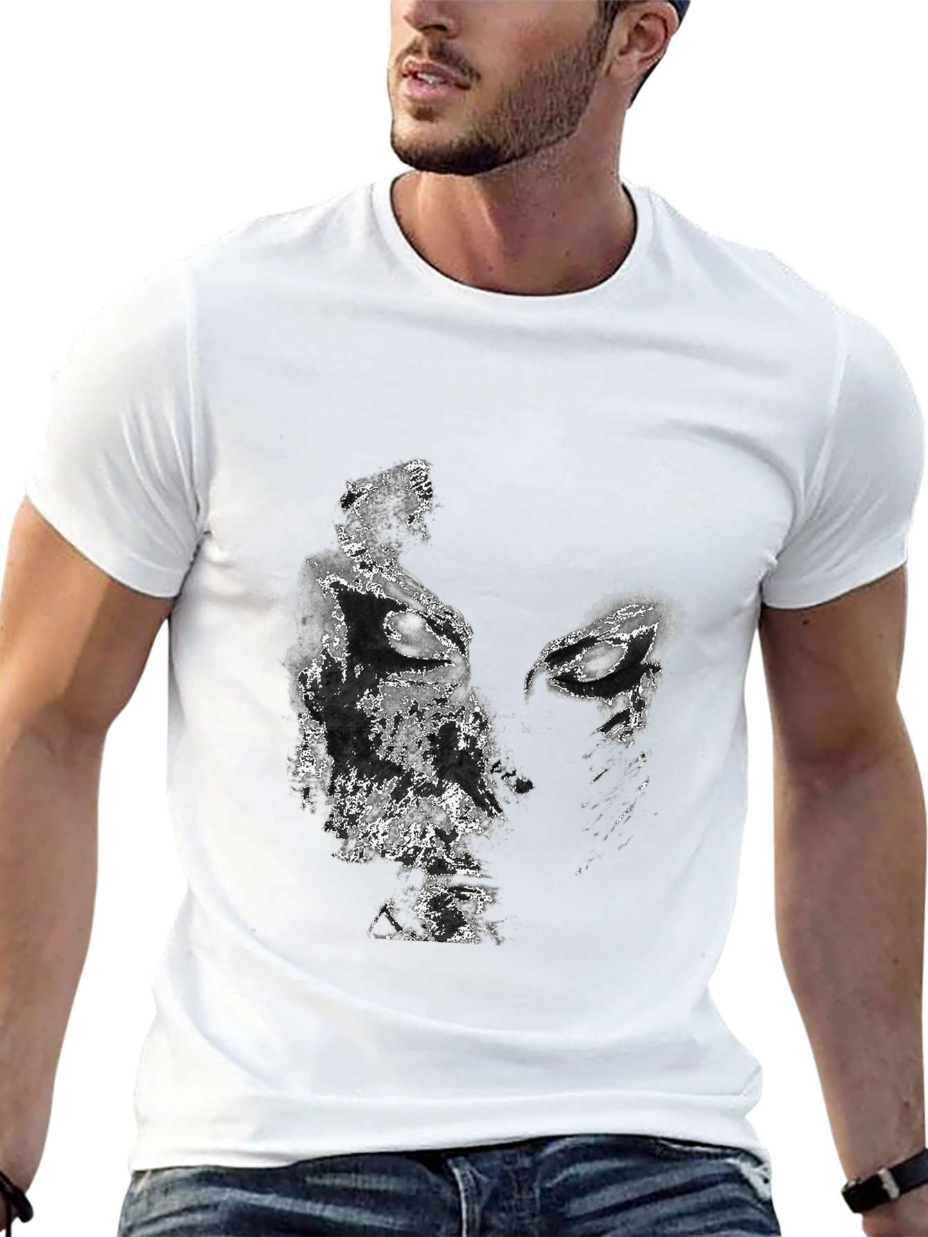 Abstract Face Graphic Black T-Shirt