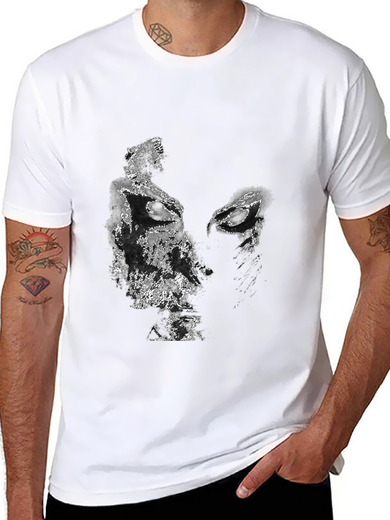 Abstract Face Graphic Black T-Shirt