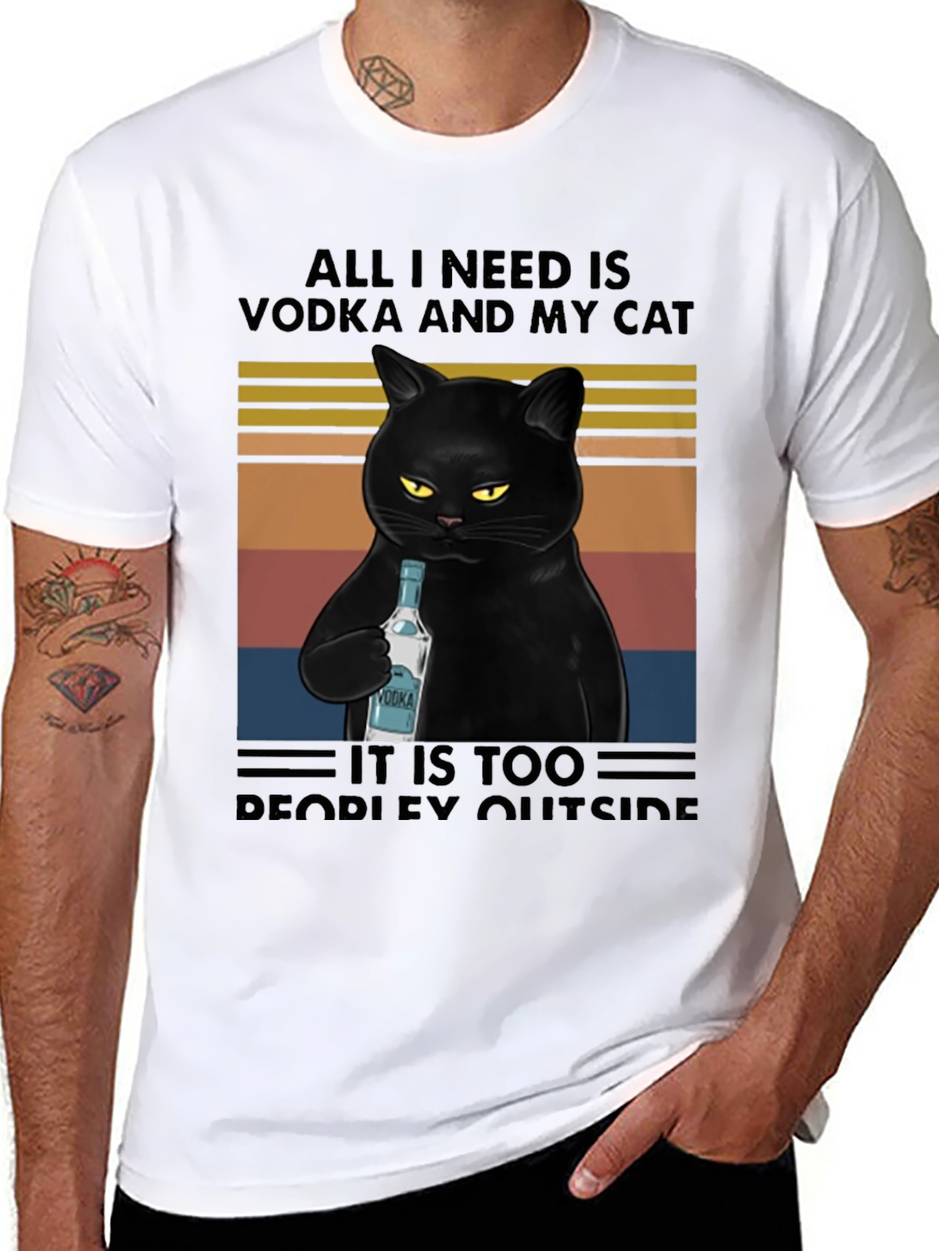 Vodka Cat Graphic Tee - Introvert Humor