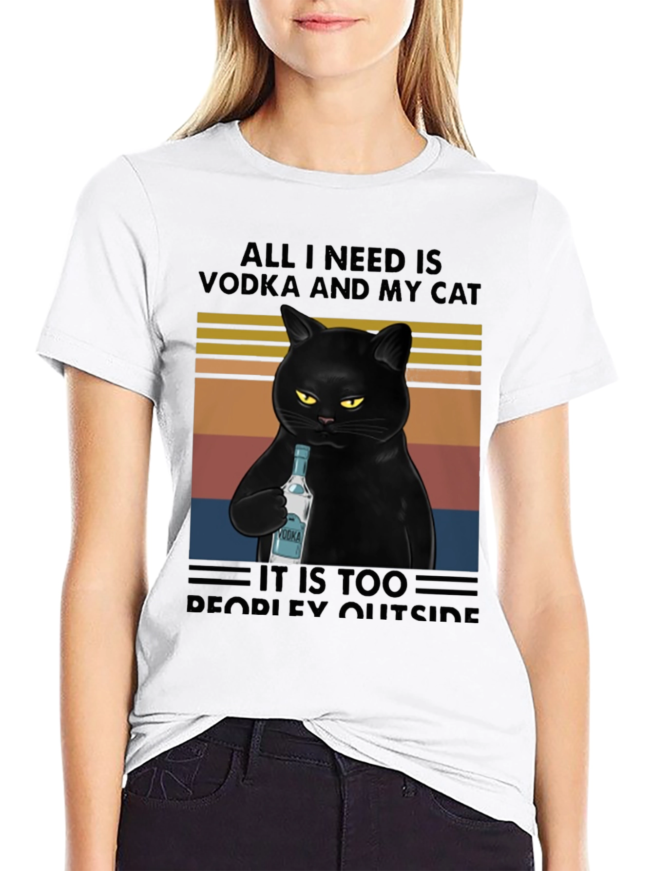 Vodka Cat Graphic Tee - Introvert Humor