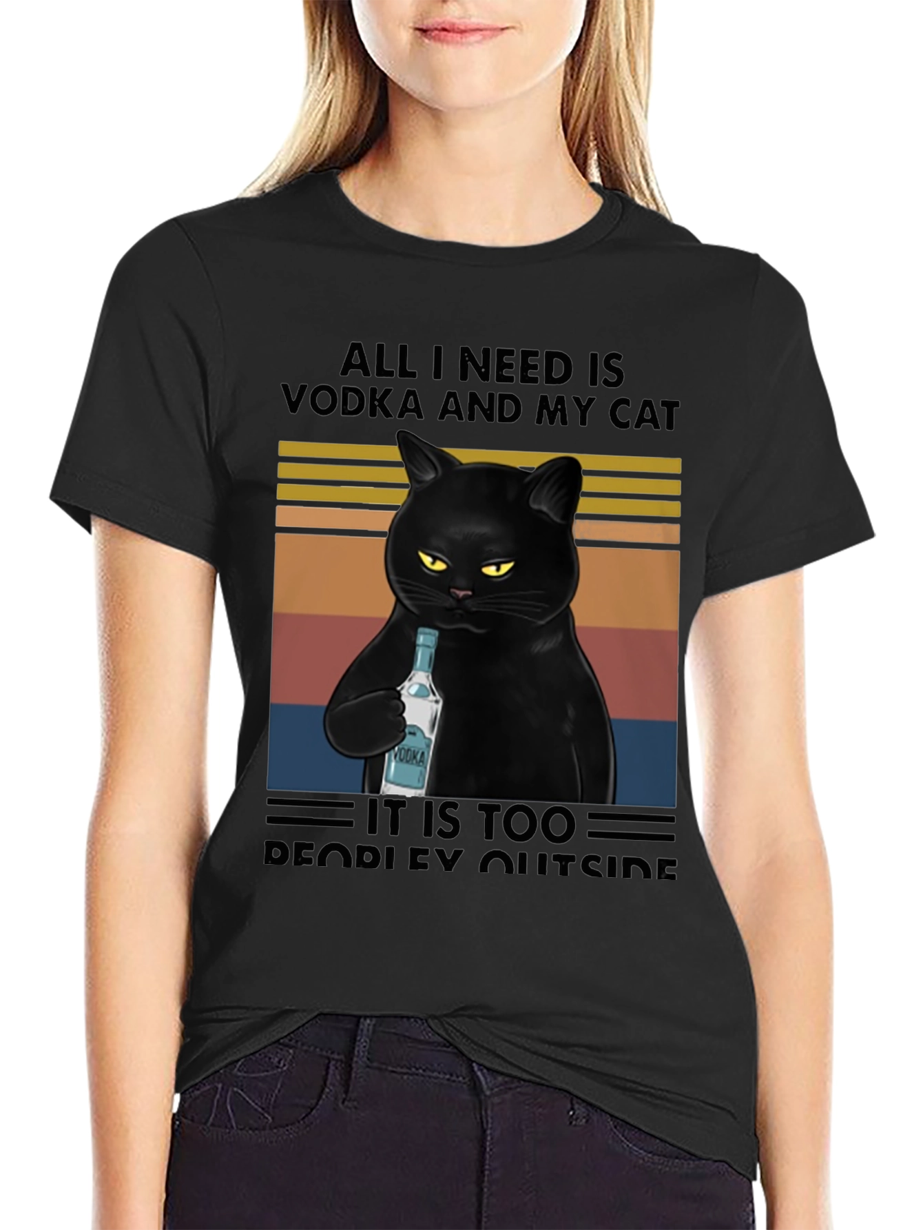 Vodka Cat Graphic Tee - Introvert Humor