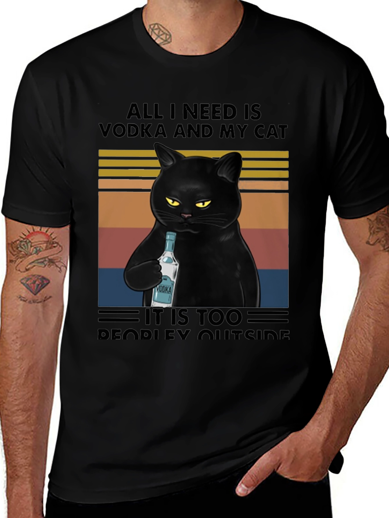 Vodka Cat Graphic Tee - Introvert Humor