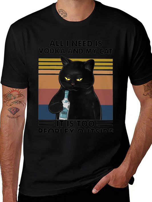Vodka Cat Graphic Tee - Introvert Humor