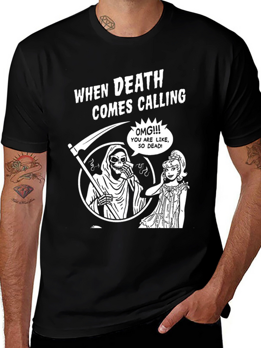 Death Comes Calling Graphic Tee - Funny Grim Reaper Shirt