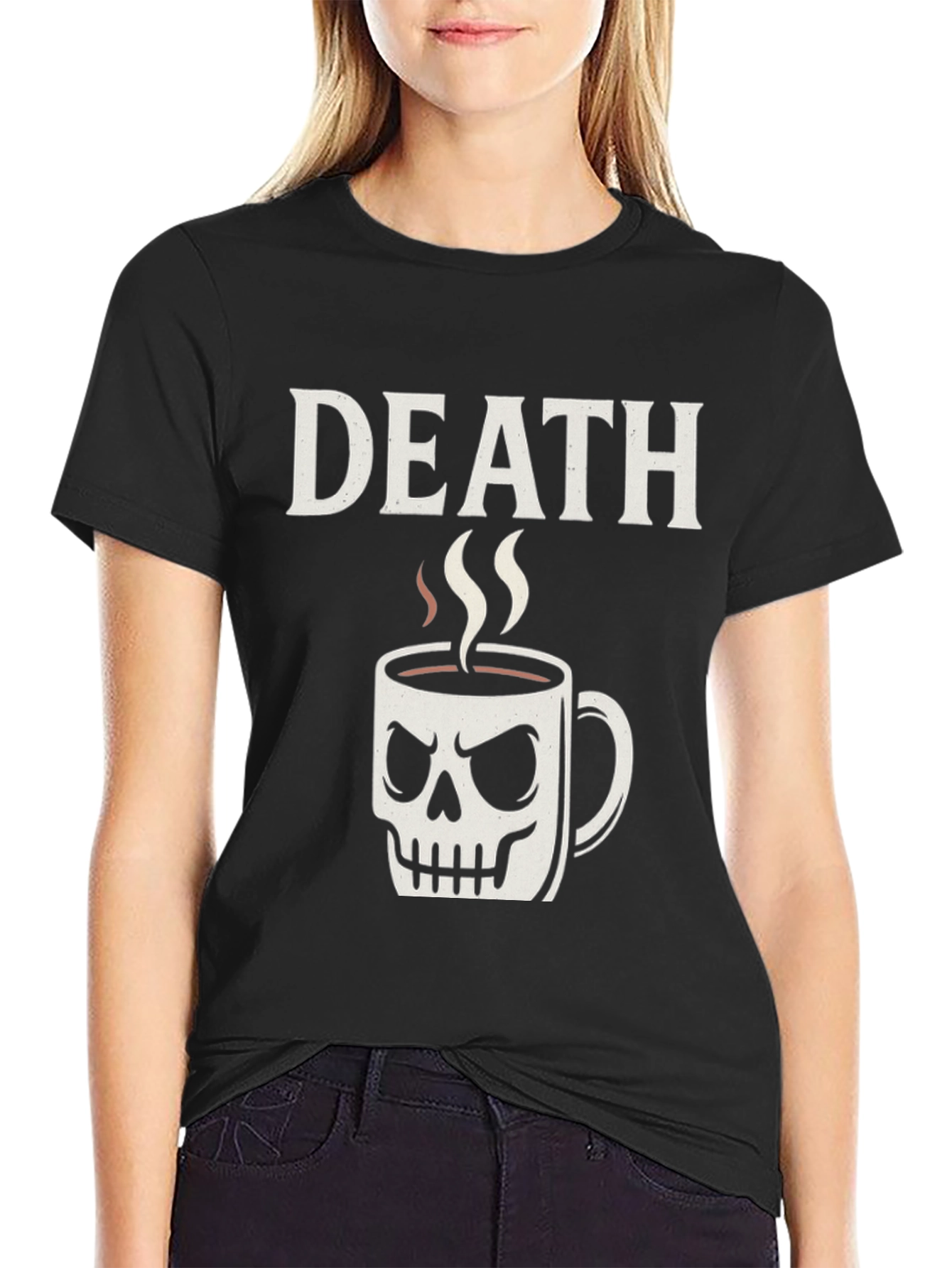 Death Before Coffee Skull Mug Graphic Tee
