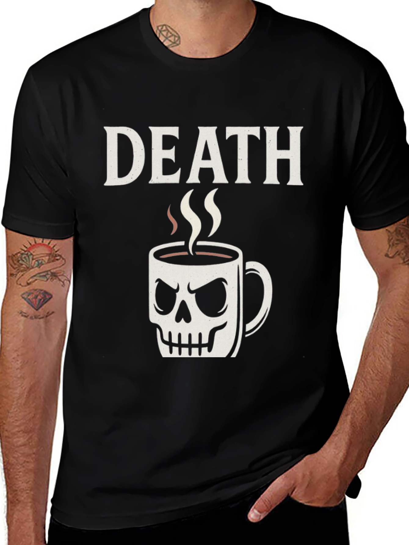 Death Before Coffee Skull Mug Graphic Tee