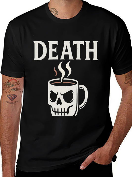 Death Before Coffee Skull Mug Graphic Tee