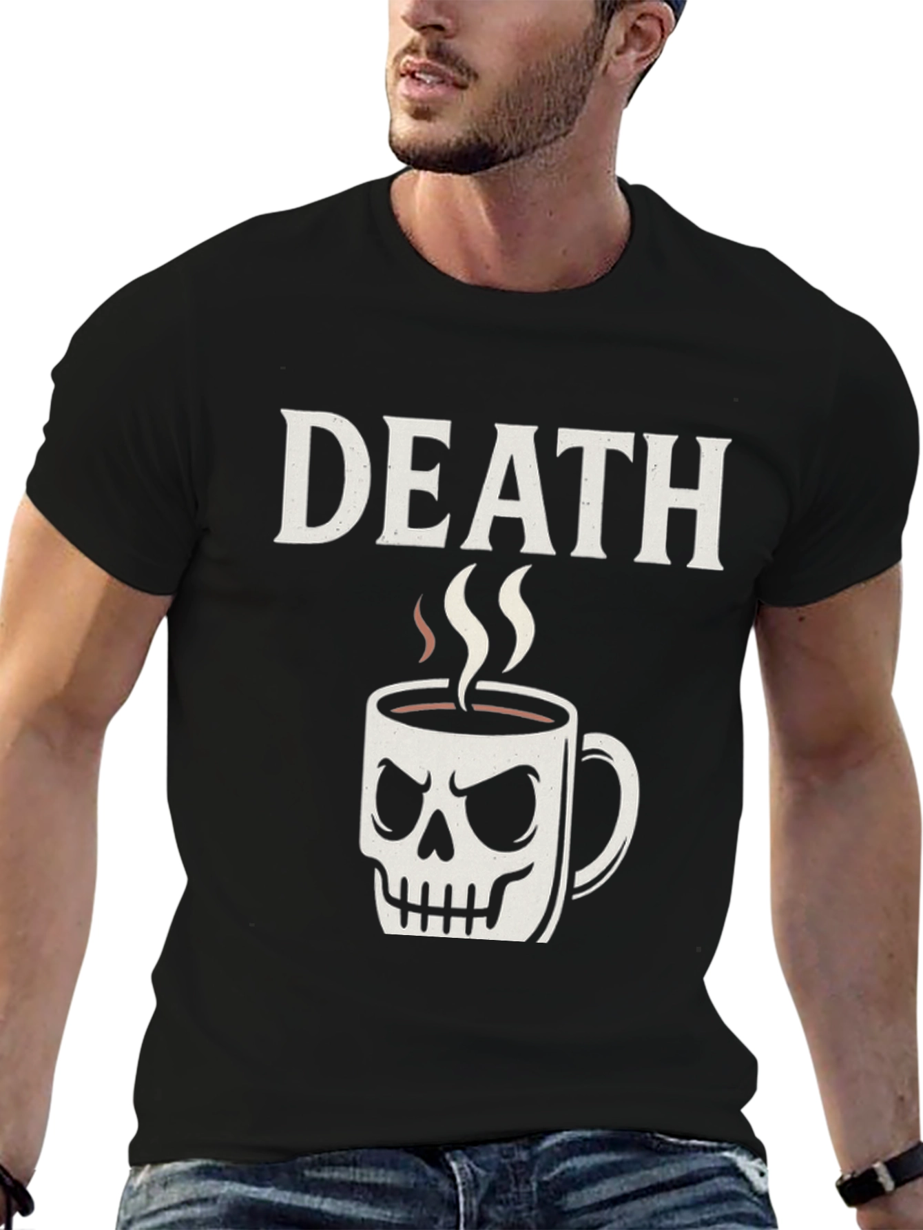 Death Before Coffee Skull Mug Graphic Tee