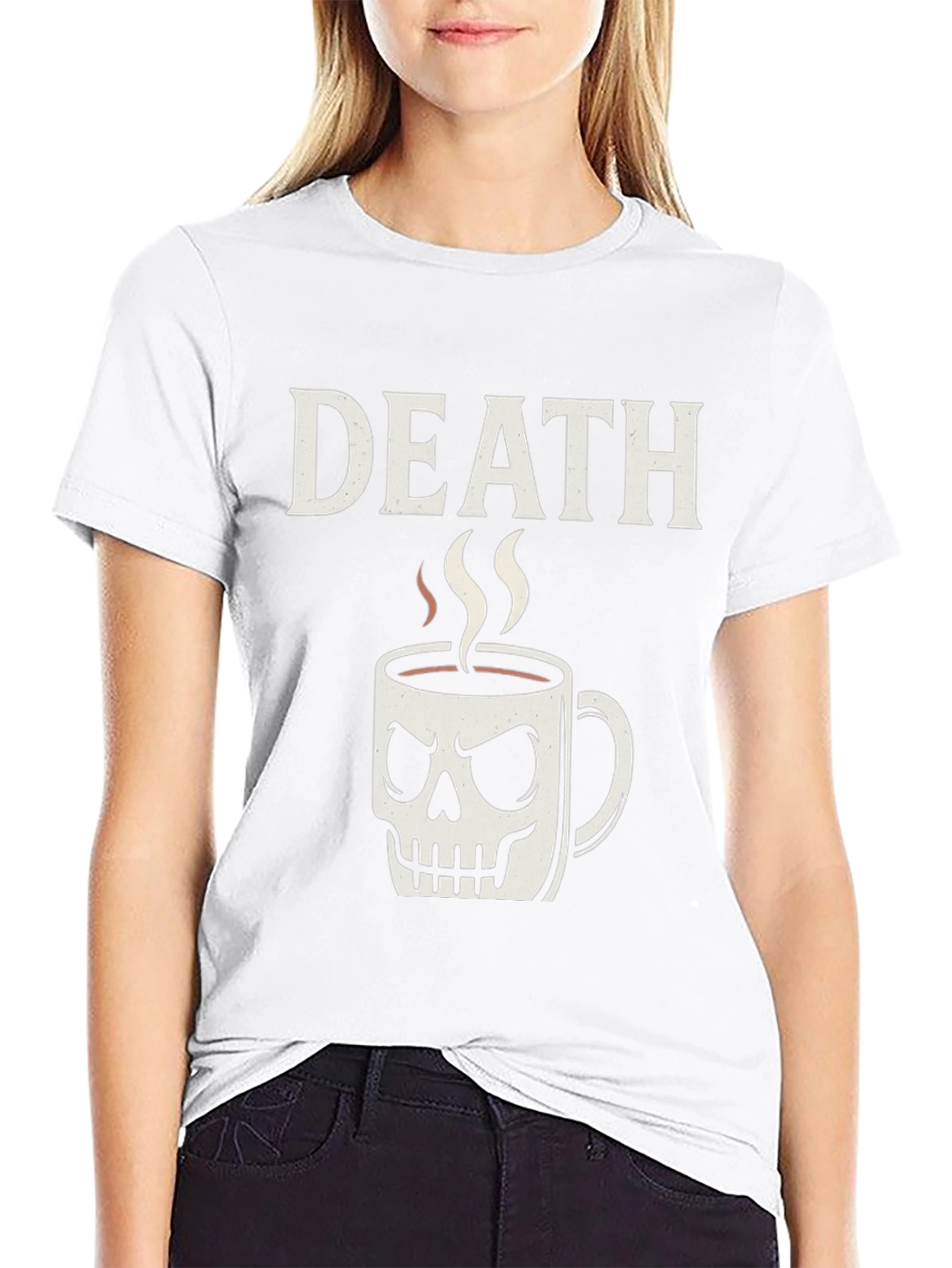 Death Before Coffee Skull Mug Graphic Tee