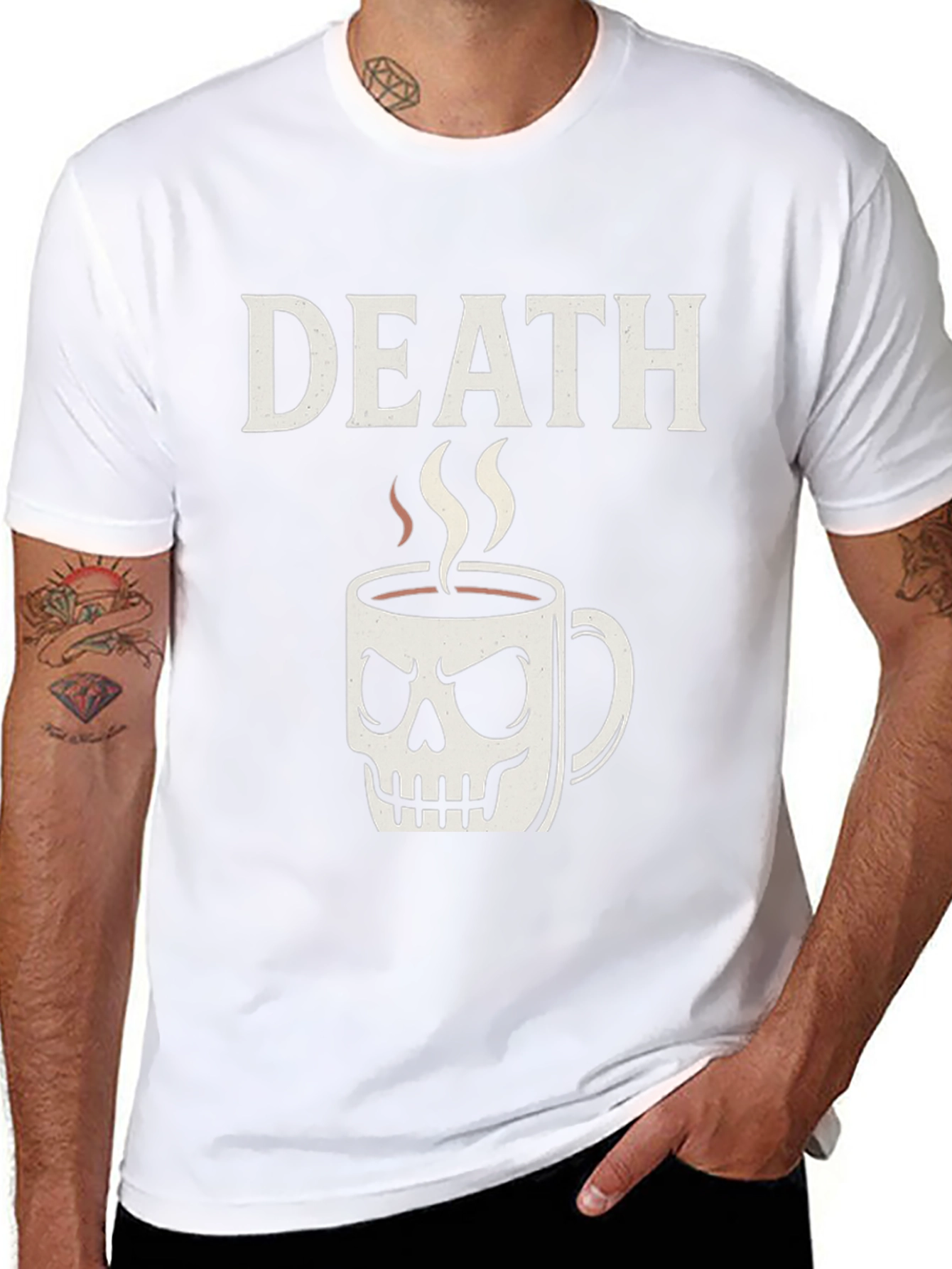 Death Before Coffee Skull Mug Graphic Tee