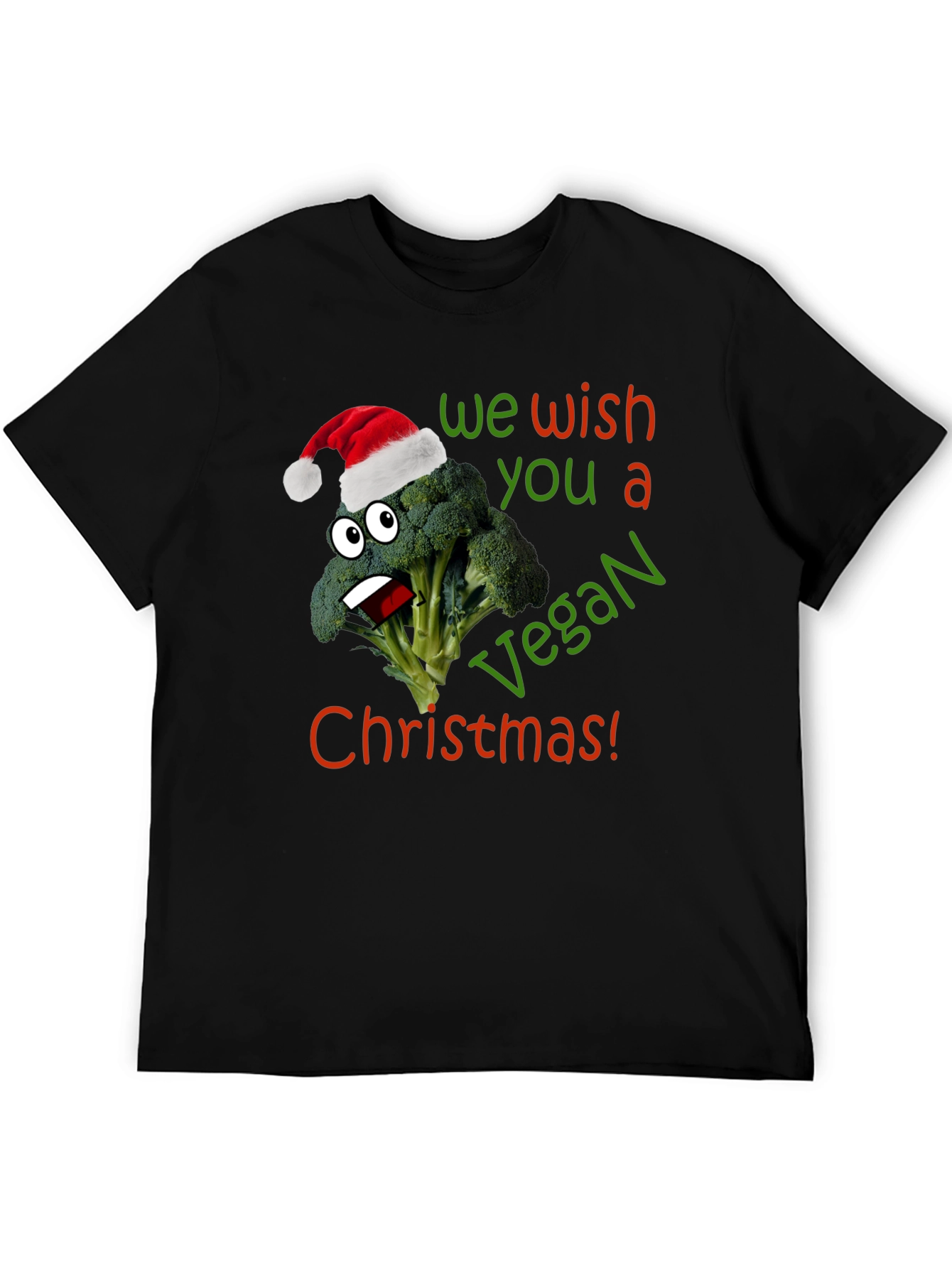 Vegan Christmas T-Shirt - Broccoli with Santa Hat