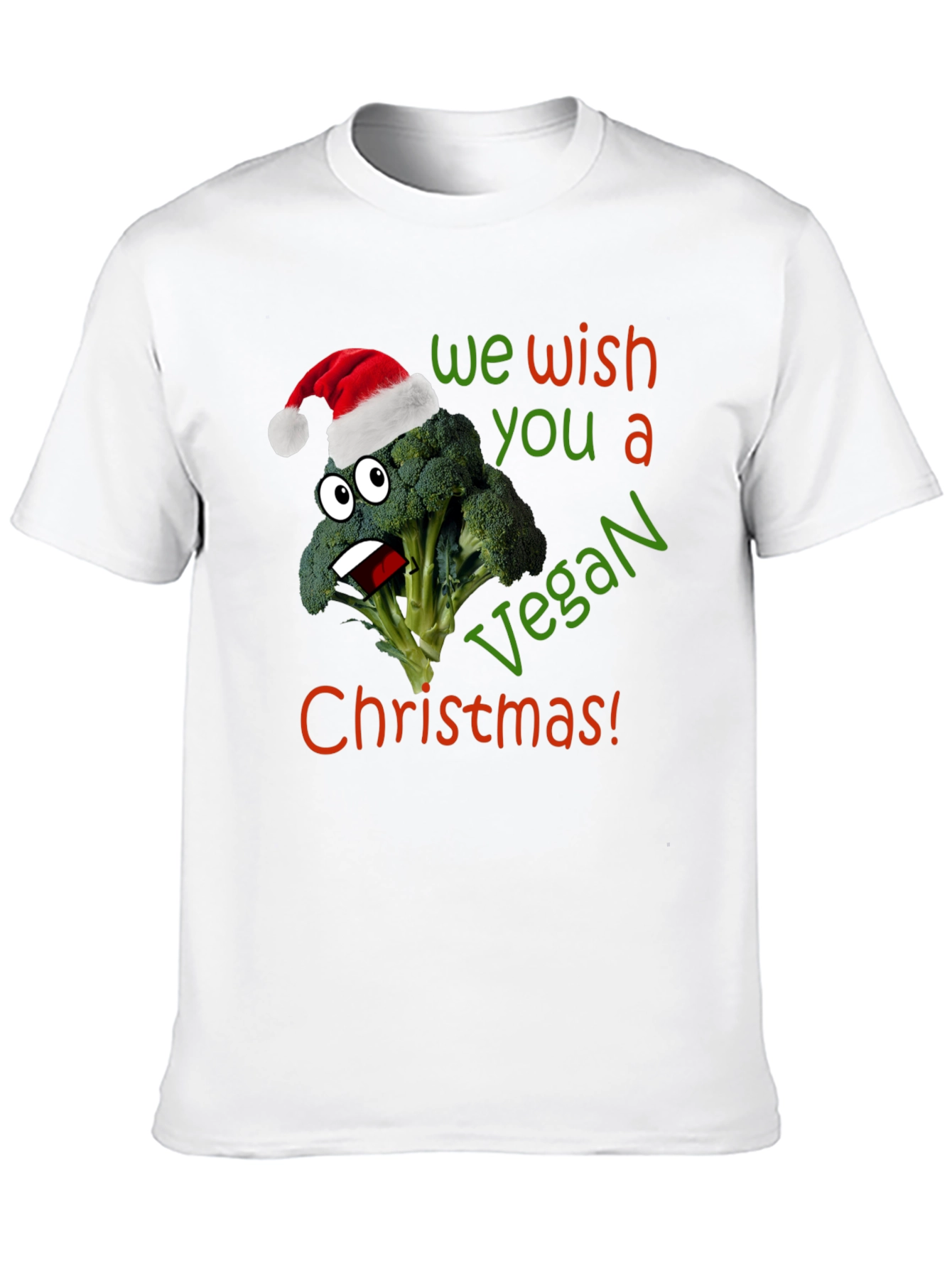Vegan Christmas T-Shirt - Broccoli with Santa Hat