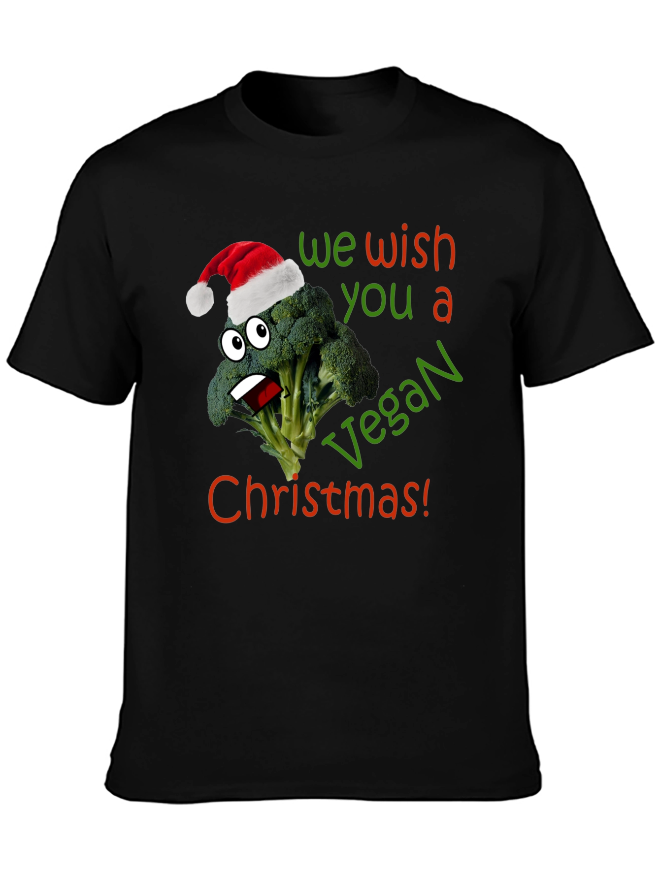 Vegan Christmas T-Shirt - Broccoli with Santa Hat