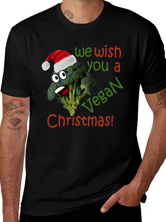 Vegan Christmas T-Shirt - Broccoli with Santa Hat
