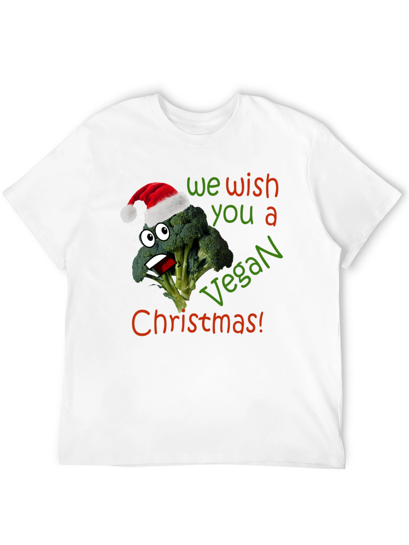 Vegan Christmas T-Shirt - Broccoli with Santa Hat