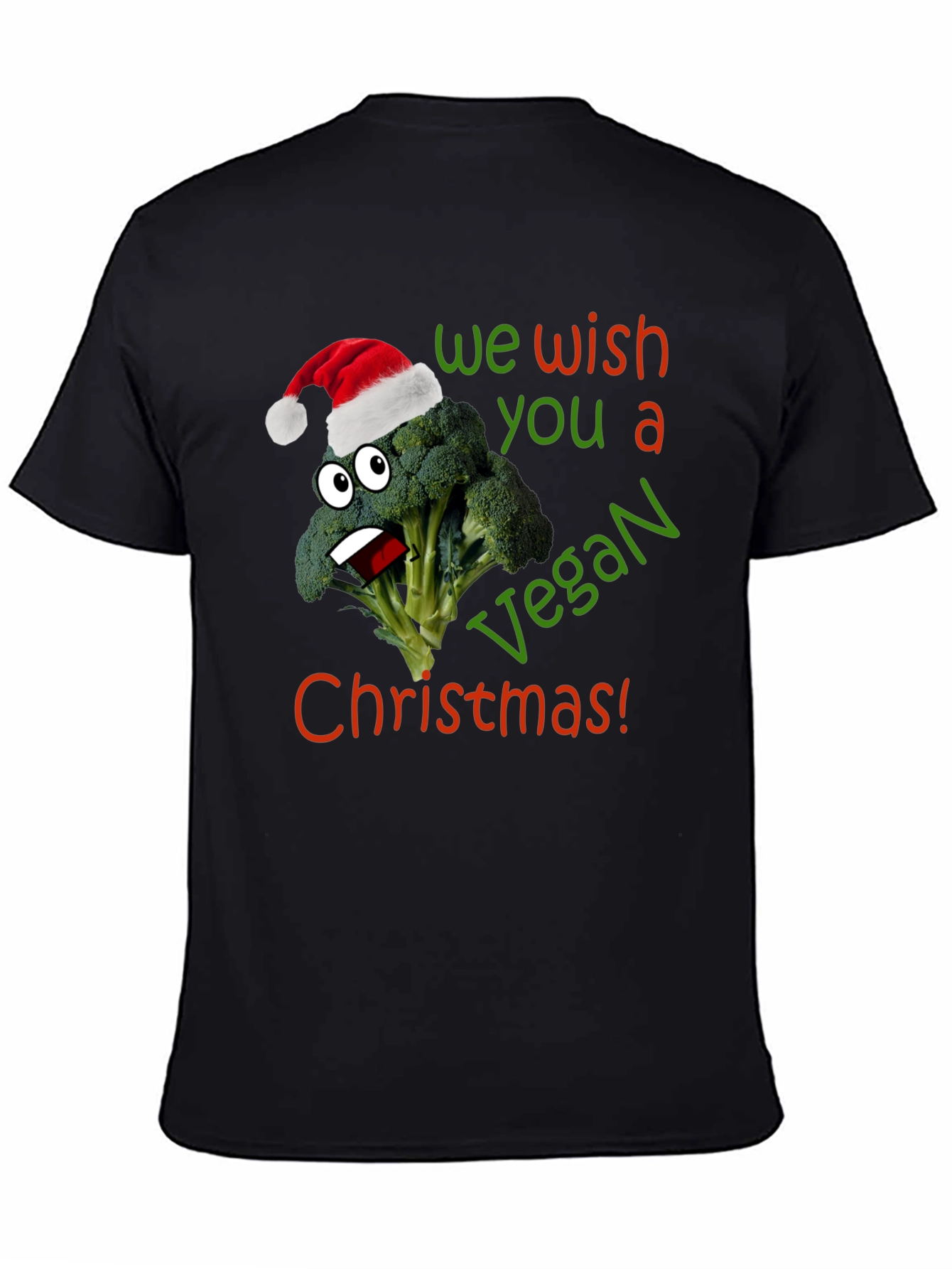 Vegan Christmas T-Shirt - Broccoli with Santa Hat