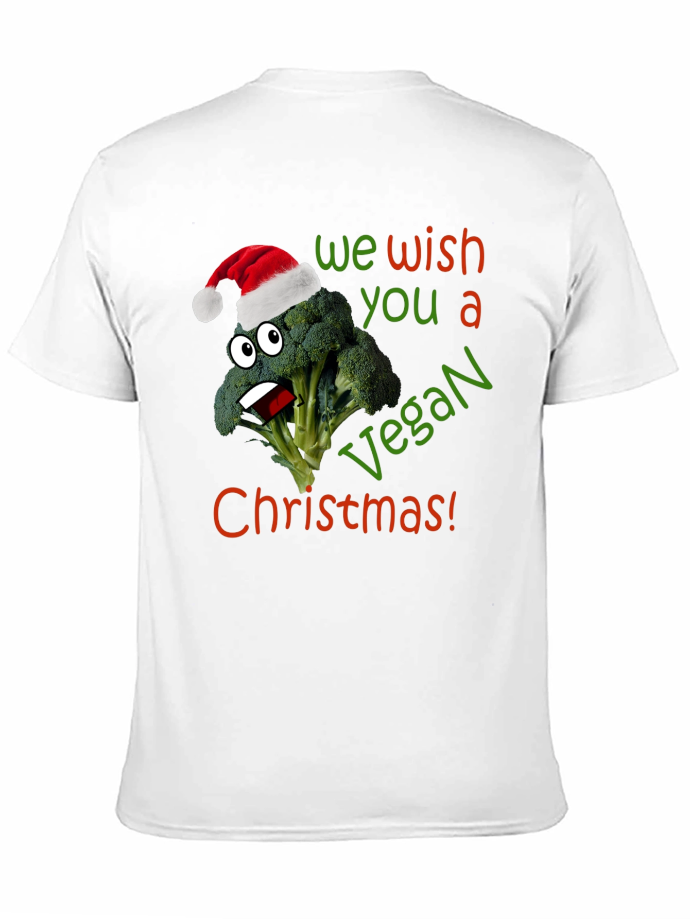 Vegan Christmas T-Shirt - Broccoli with Santa Hat