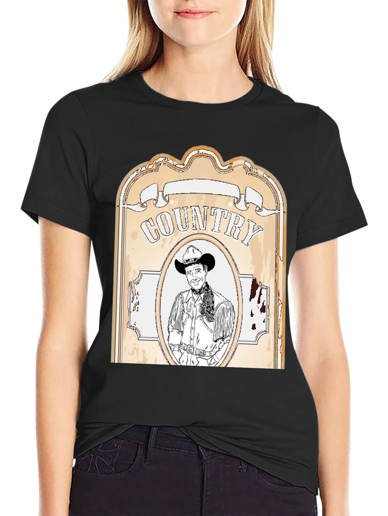 Country Cowboy Graphic Tee - Western Style Black T-Shirt