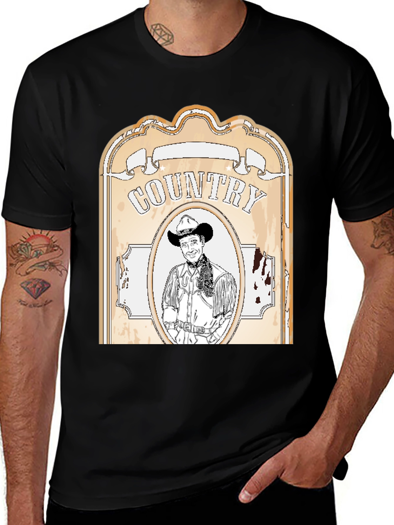 Country Cowboy Graphic Tee - Western Style Black T-Shirt