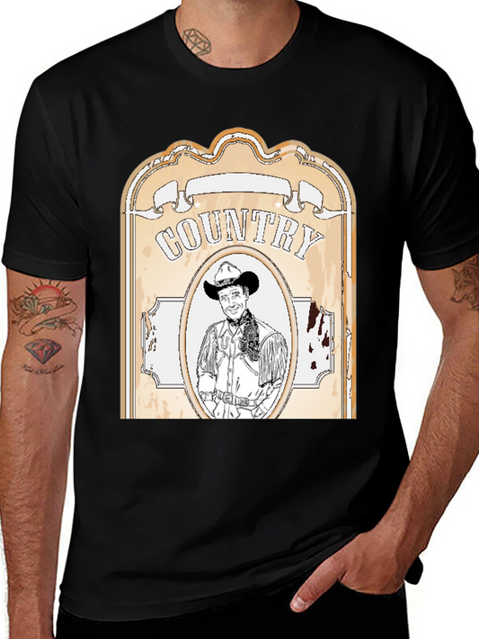 Country Cowboy Graphic Tee - Western Style Black T-Shirt