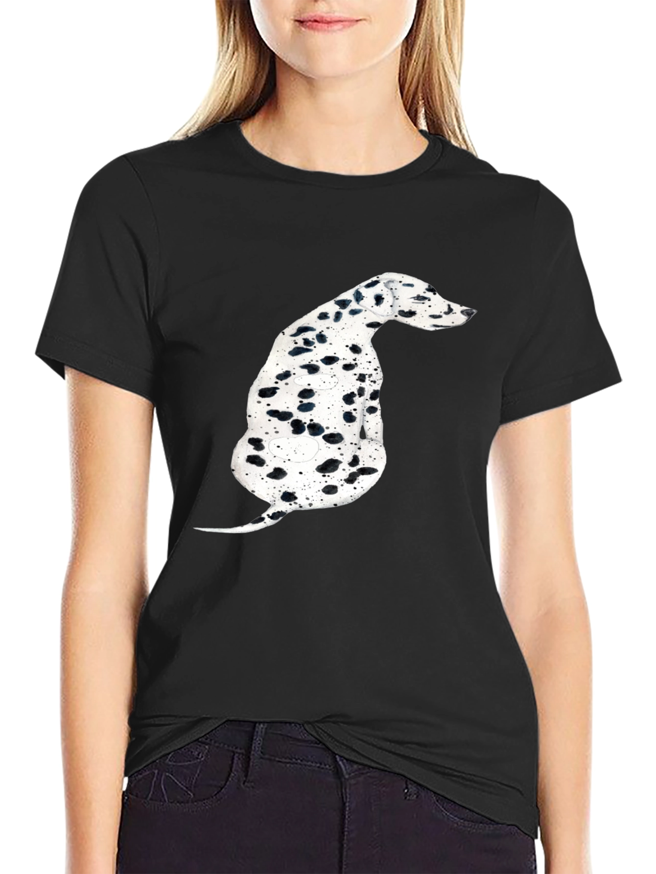 Dalmatian Dog Print Black T-Shirt