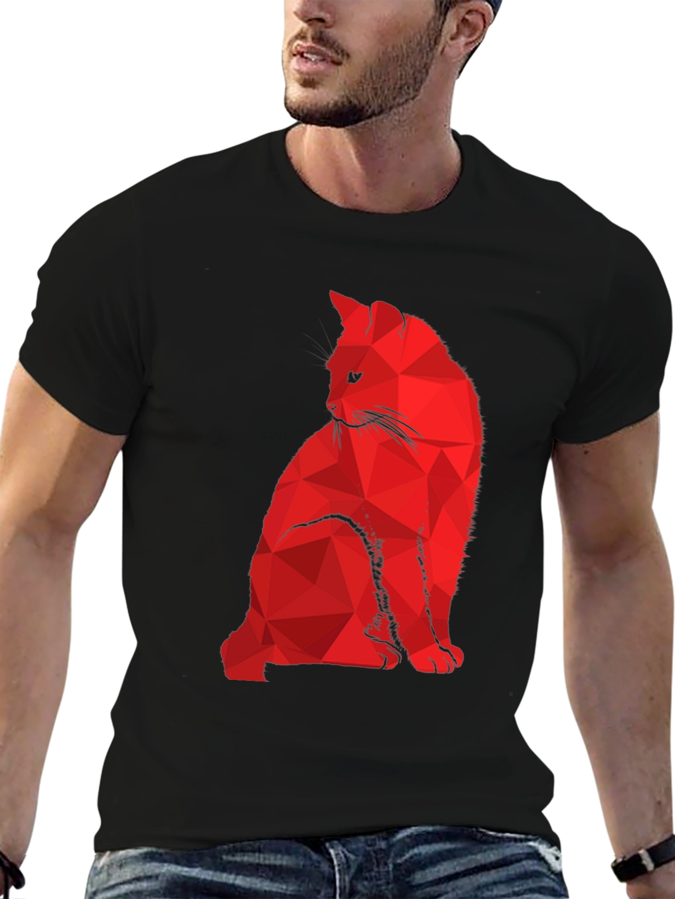 Geometric Cat T-Shirt - Modern Abstract Feline Design