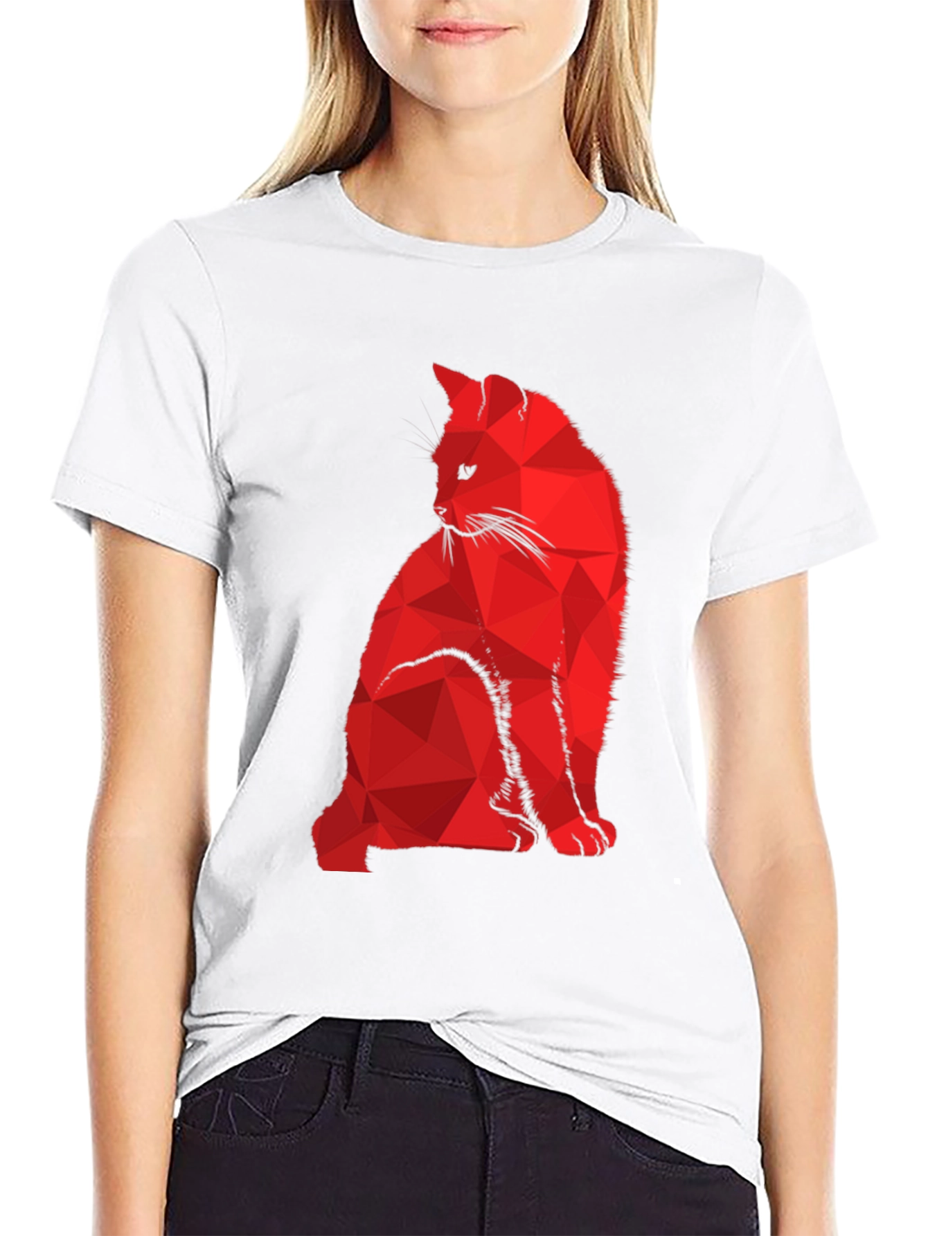 Geometric Cat T-Shirt - Modern Abstract Feline Design