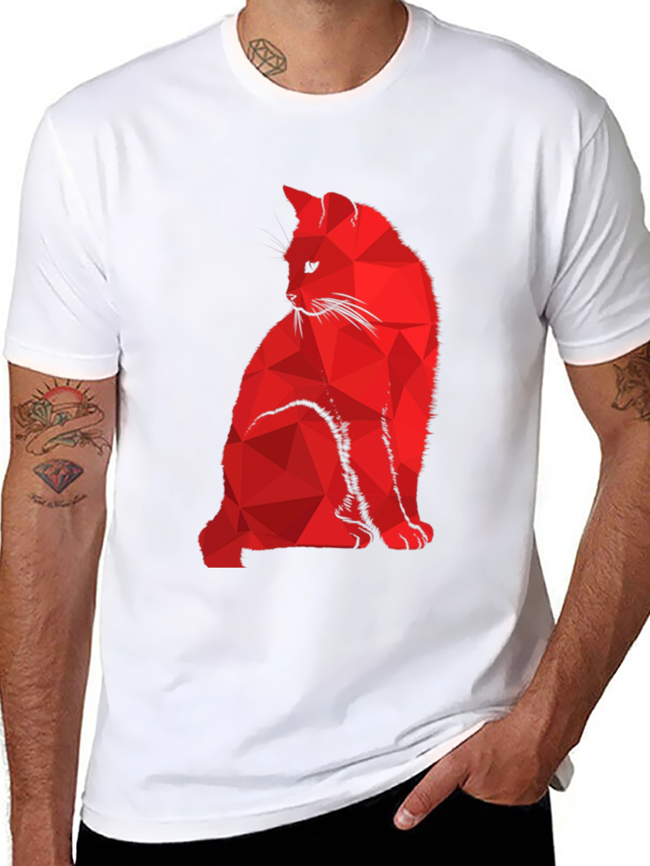 Geometric Cat T-Shirt - Modern Abstract Feline Design