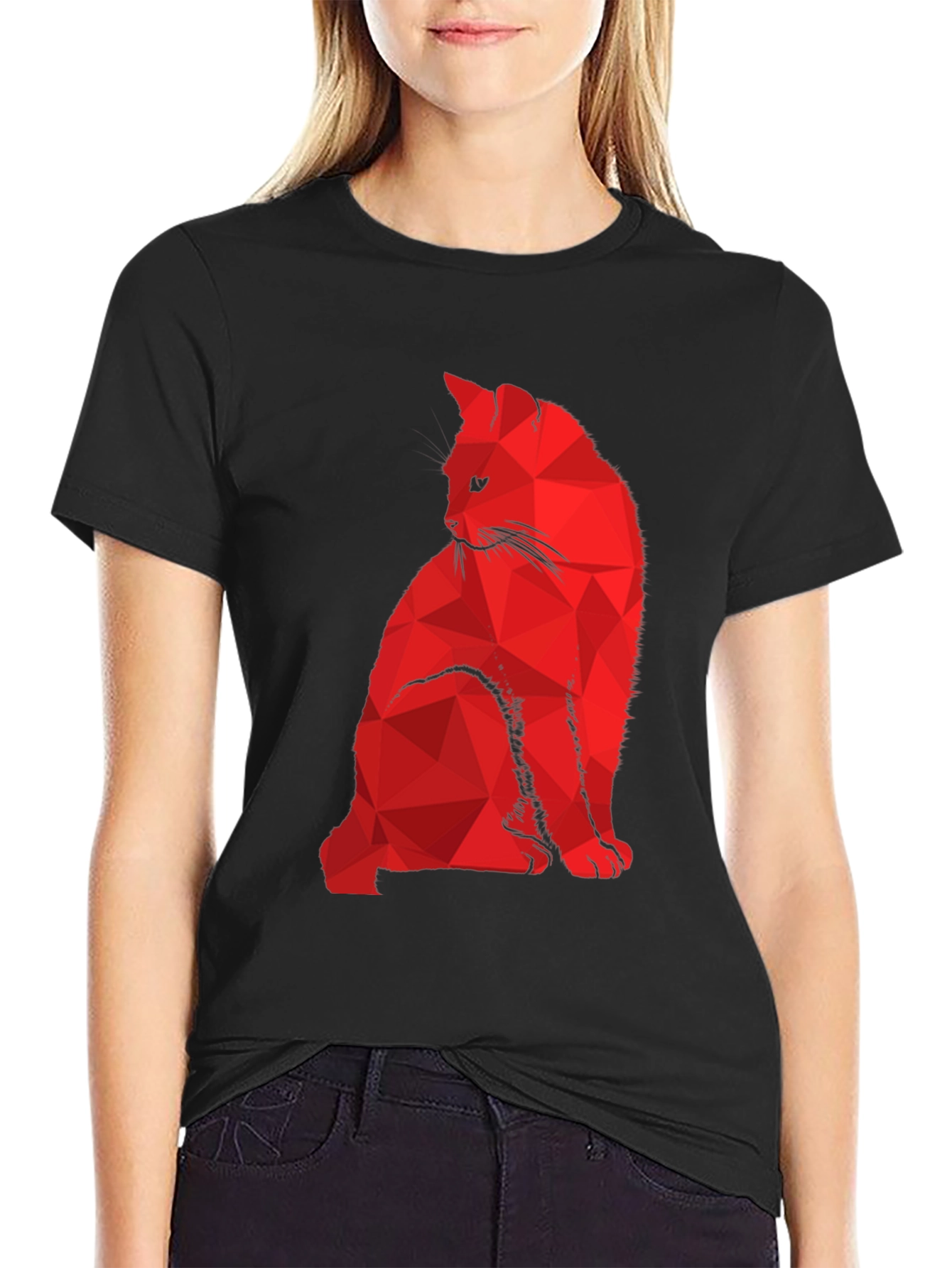 Geometric Cat T-Shirt - Modern Abstract Feline Design