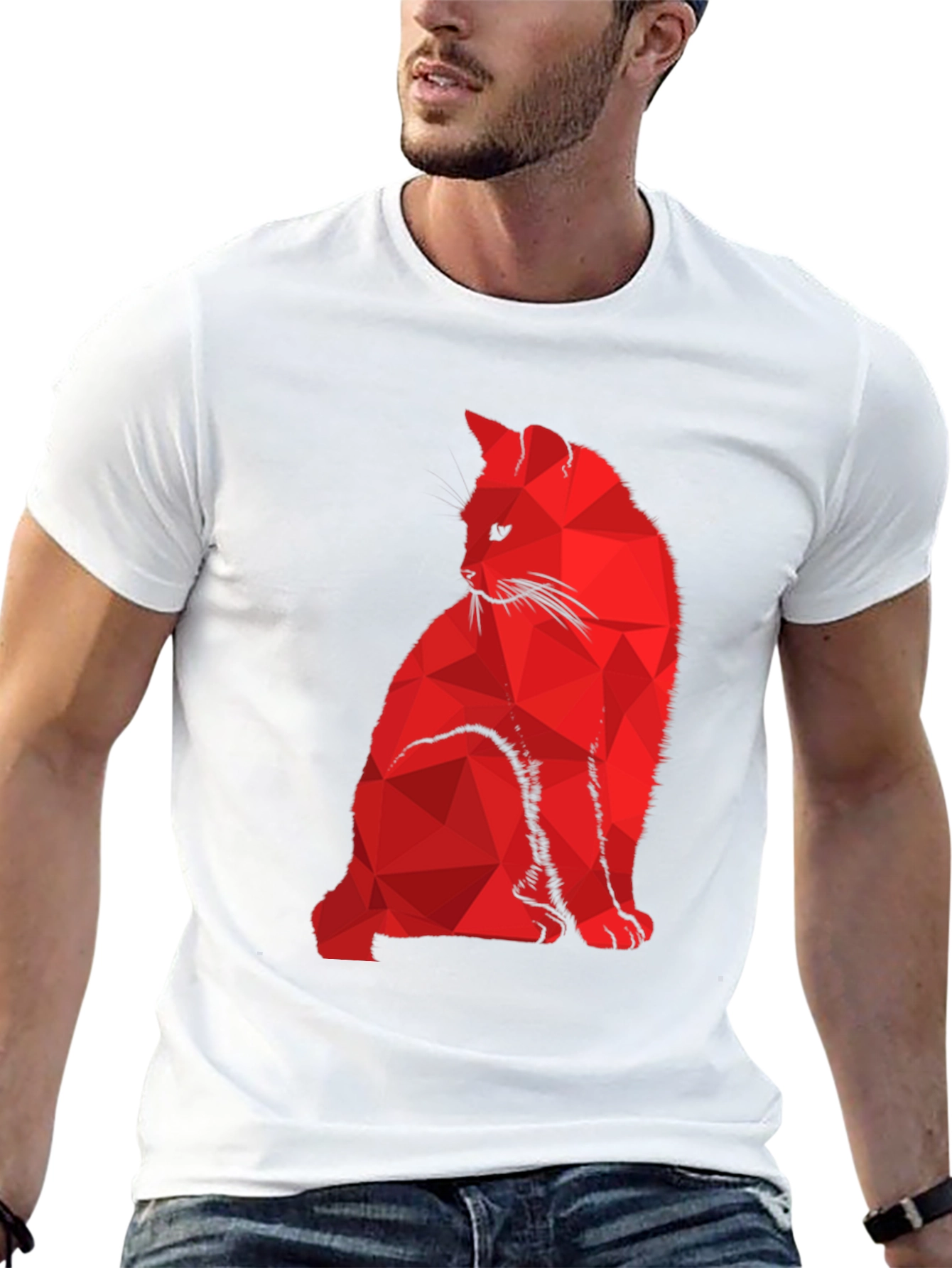 Geometric Cat T-Shirt - Modern Abstract Feline Design