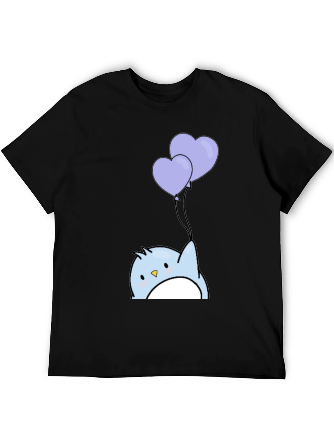 Cute Penguin Heart Balloons Graphic Tee - Black